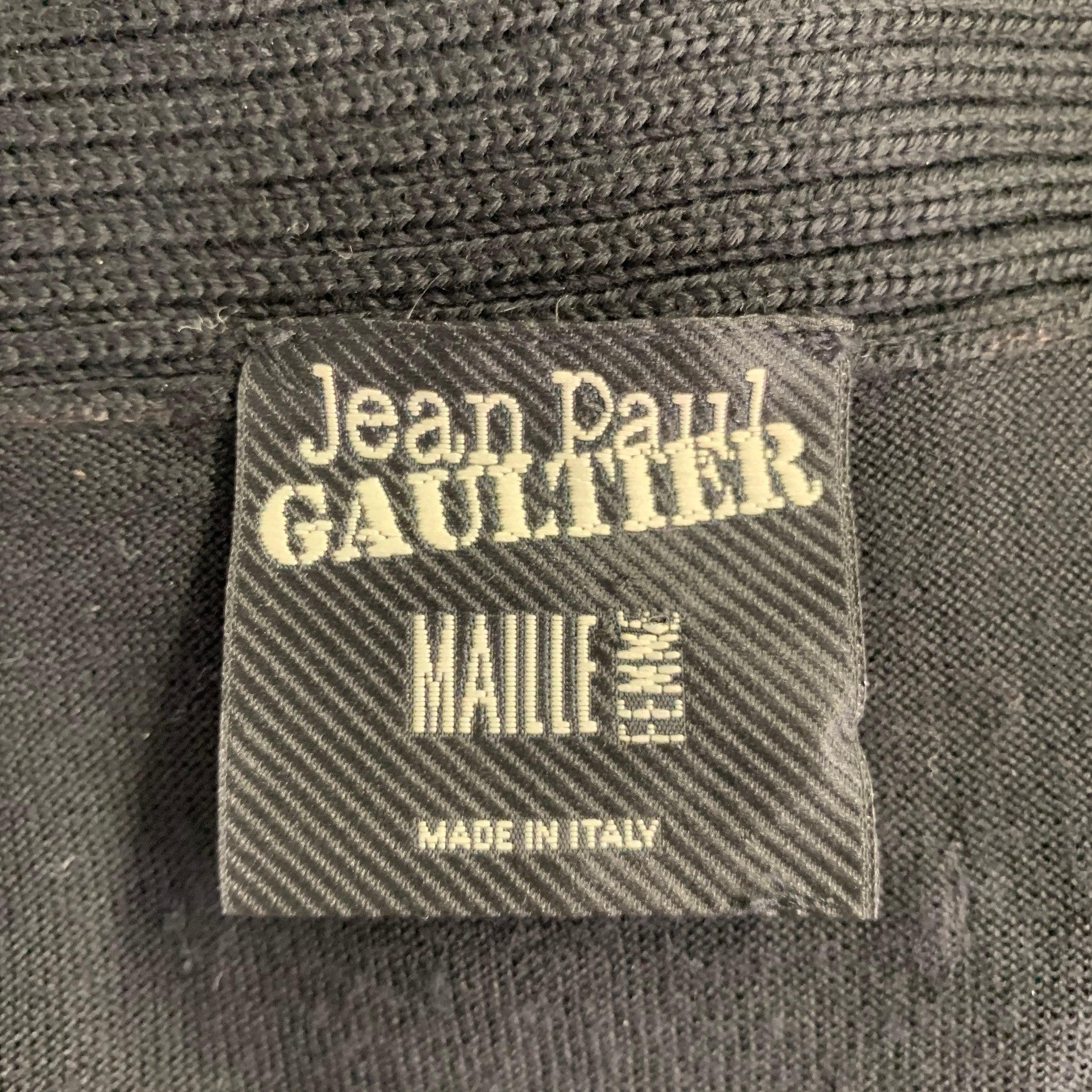 JEAN PAUL GAULTIER Size M Black Knit V-Neck Belted Pullover For Sale 1