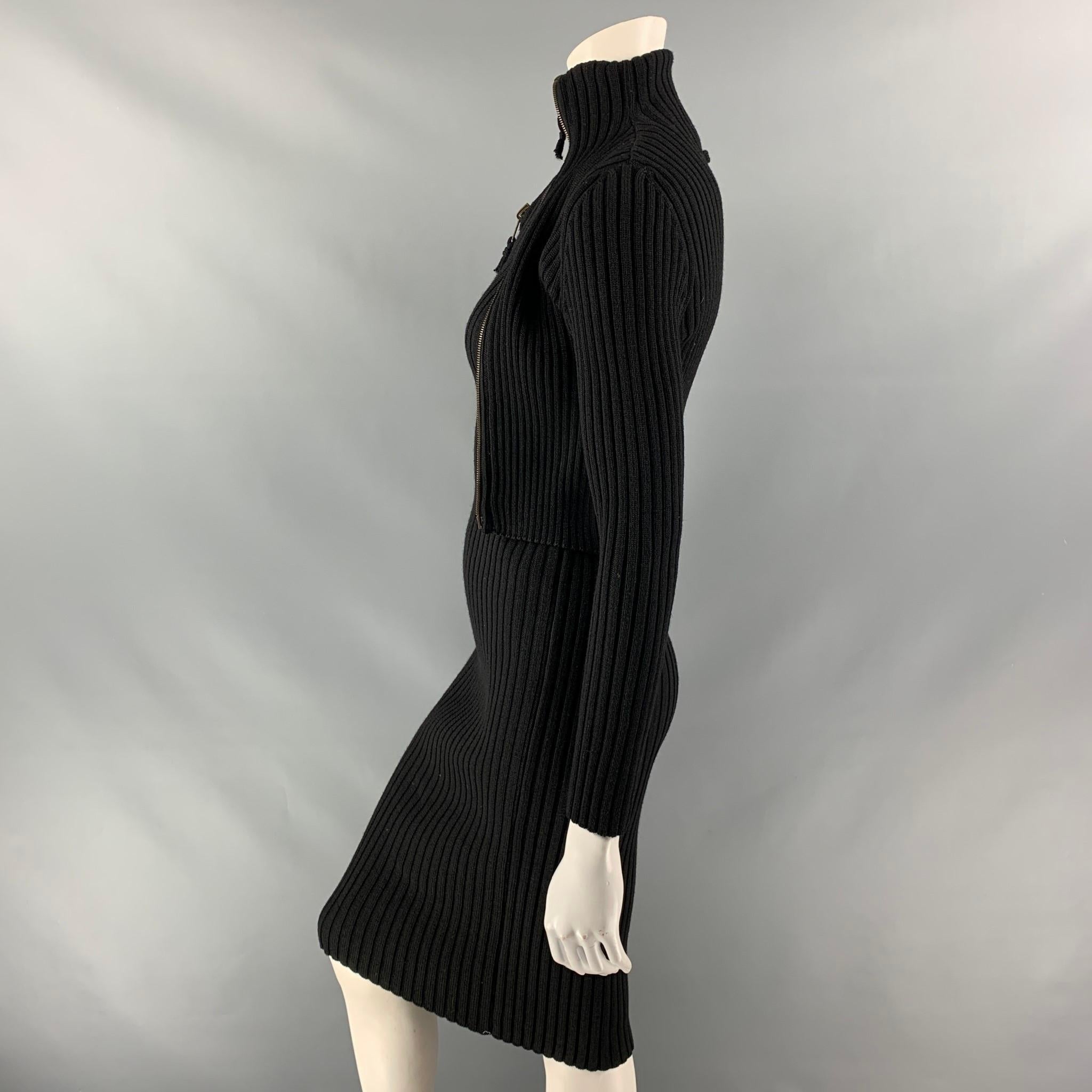 JEAN PAUL GAULTIER Size M Black Ribbed Knit Wool Dress In Good Condition In San Francisco, CA
