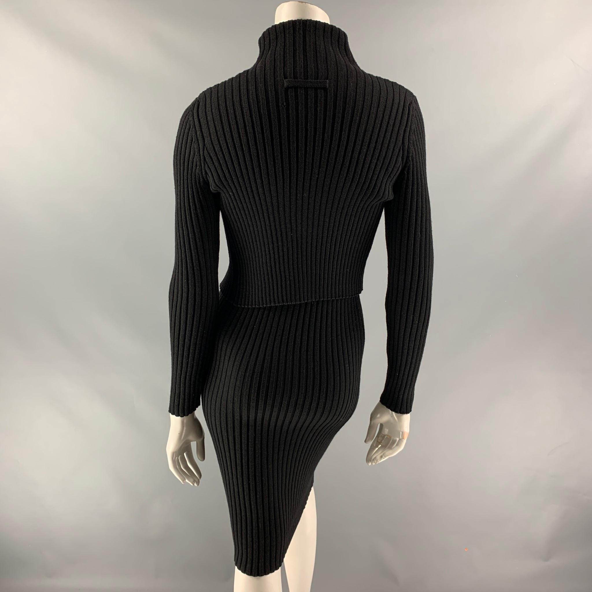 Women's JEAN PAUL GAULTIER Size M Black Ribbed Knit Wool Dress