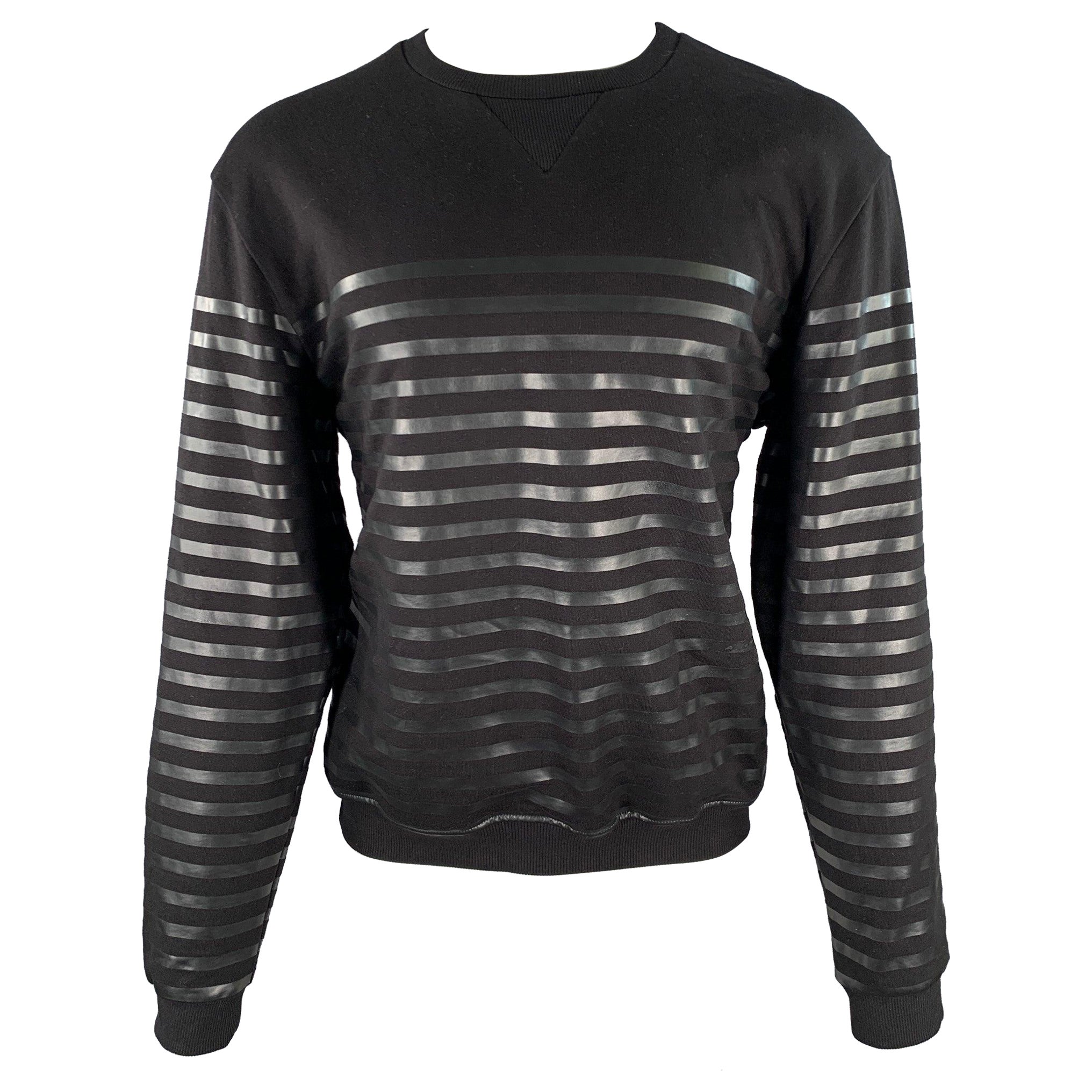 JEAN PAUL GAULTIER Taille M Pull à col ras du cou en coton à rayures noires
