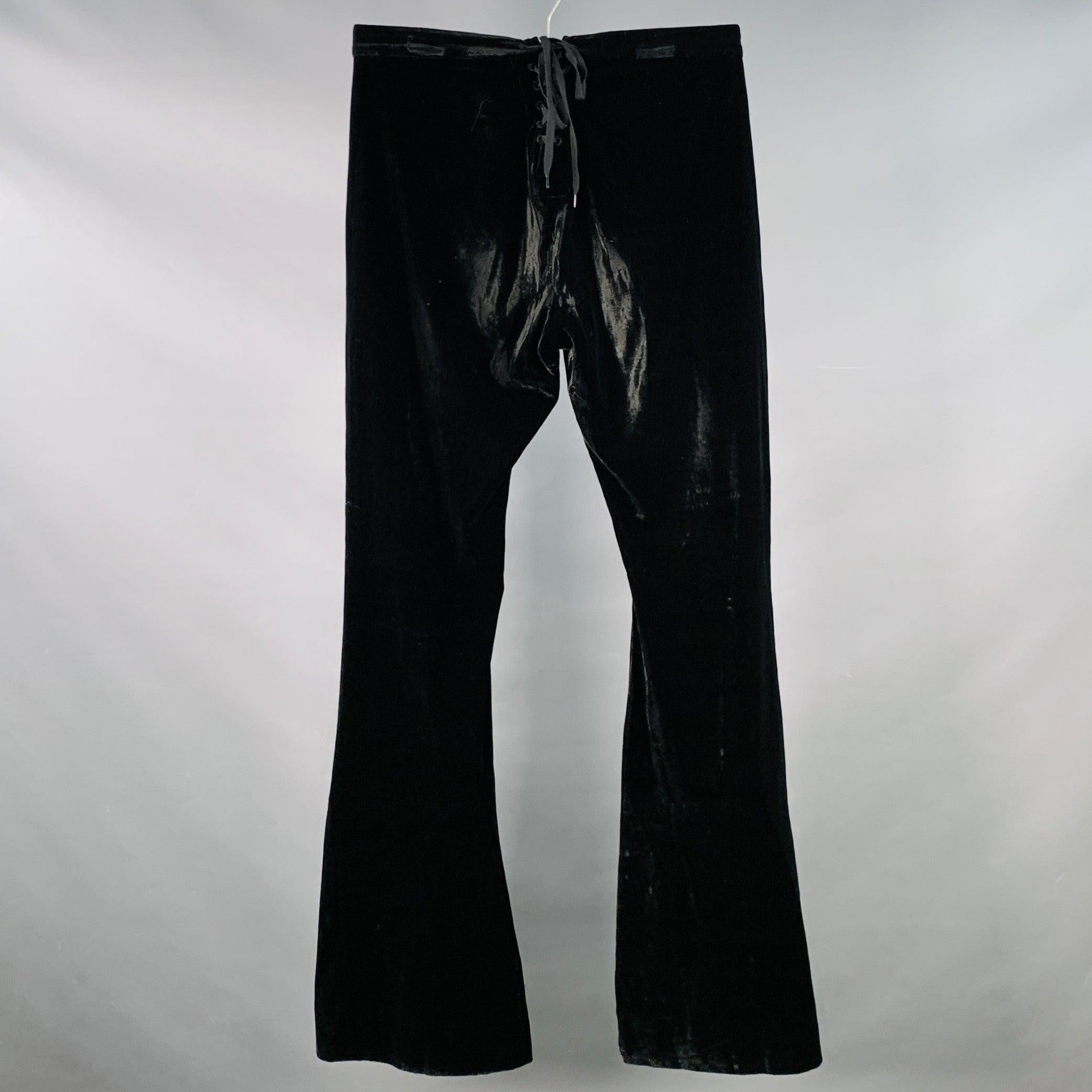 JEAN PAUL GAULTIER Size M Black Velvet Rayon Silk Blend Flared Dress Pants In Good Condition For Sale In San Francisco, CA