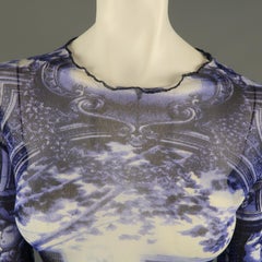 JEAN PAUL GAULTIER Size M Blue & White French Courtyard Scene 1998 Mesh Pullover