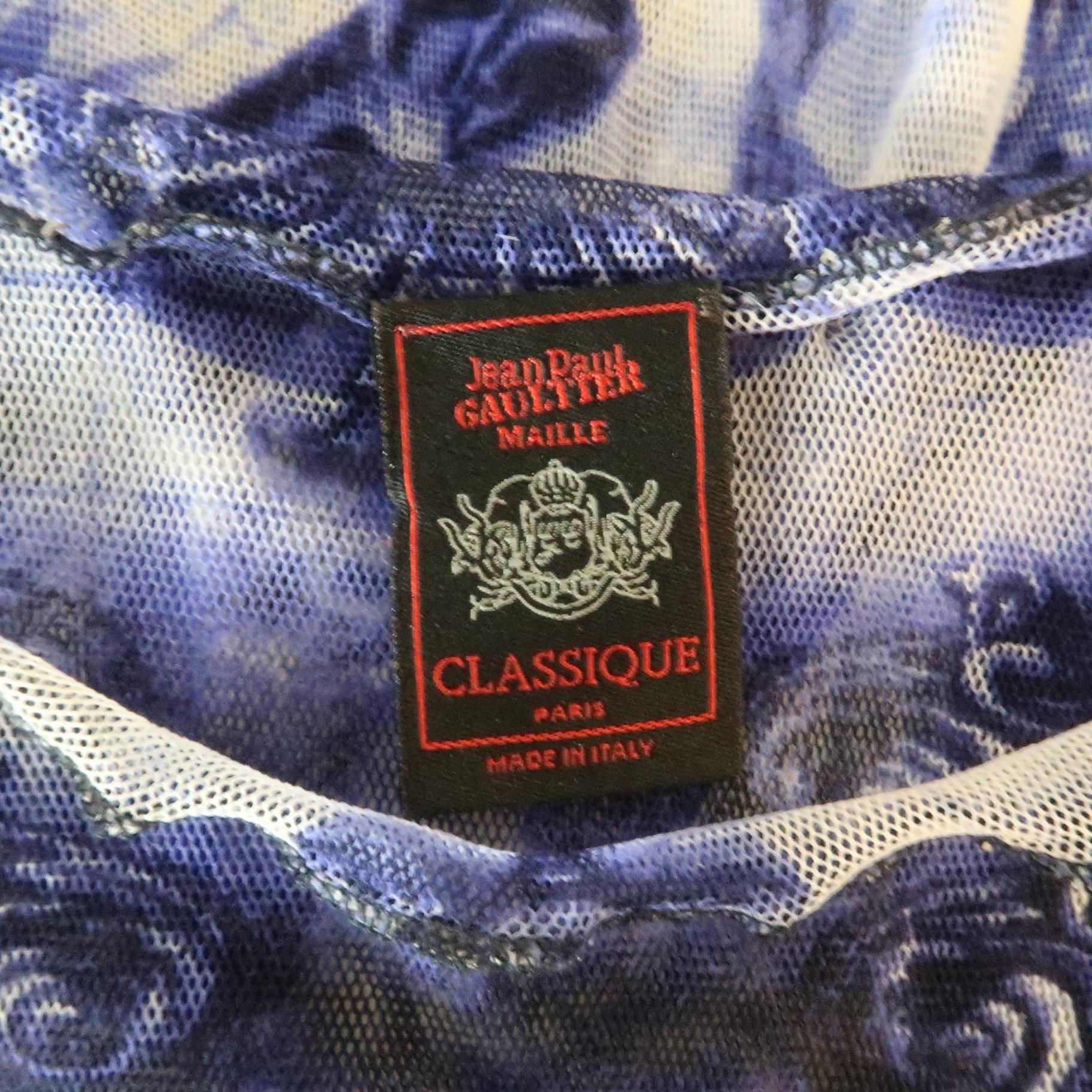 JEAN PAUL GAULTIER Size M Blue & White French Courtyard Scene 1998 Mesh Pullover 4