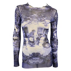 JEAN PAUL GAULTIER Taille M Bleu & Blanc Scène de cour française 1998 Pullover en maille