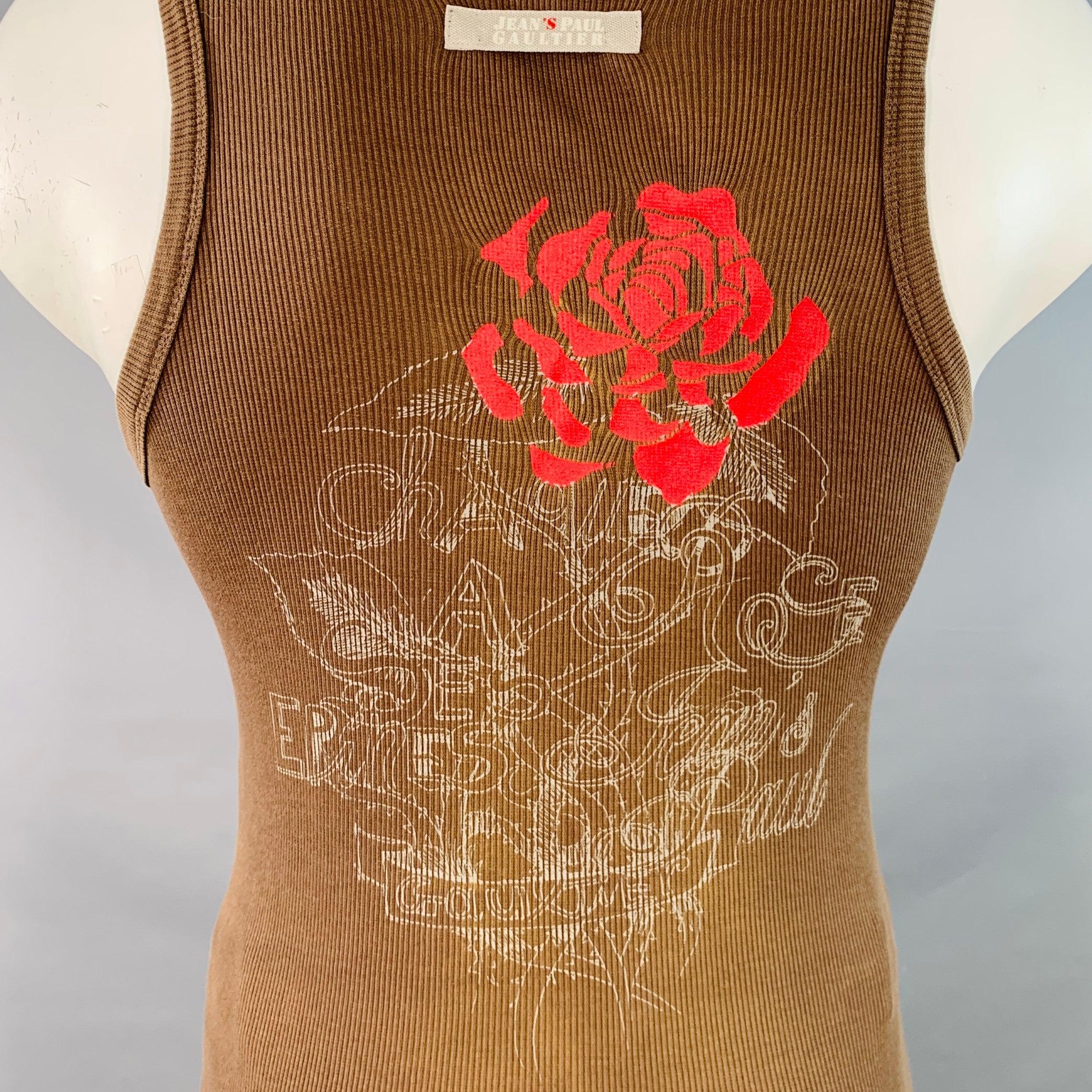Uomo JEAN Paul Gaultier Jeans Taglia M Brown Red Stripe Cotton Buckle Tank Top (As Is) in vendita