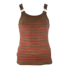 JEAN PAUL GAULTIER Size M Brown Red Stripe Cotton Buckle Tank Top (As Is)