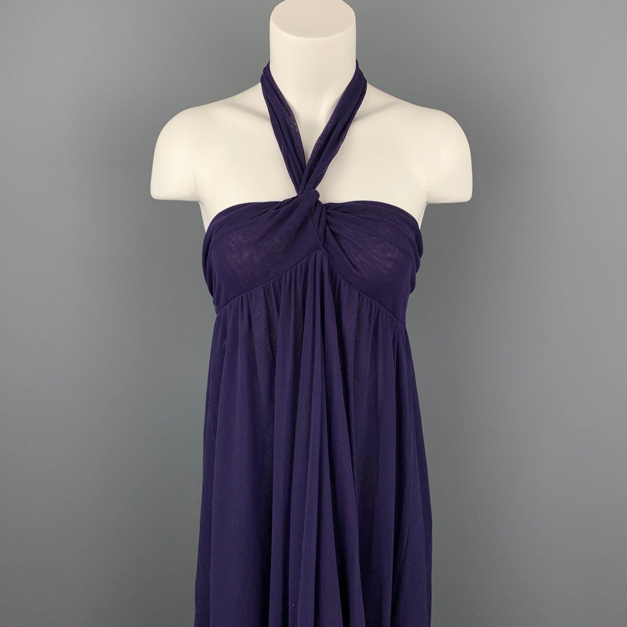 JEAN PAUL GAULTIER cocktail dress comes in a eggplant purple tulle polyamide featuring a halter style, sleeveless, full skirt, and a ruffled hem. Made in Italy.Good
Pre-Owned Condition. 

Marked:  M 

Measurements: 
 Bust: 30 inches Hip: 40 inches
