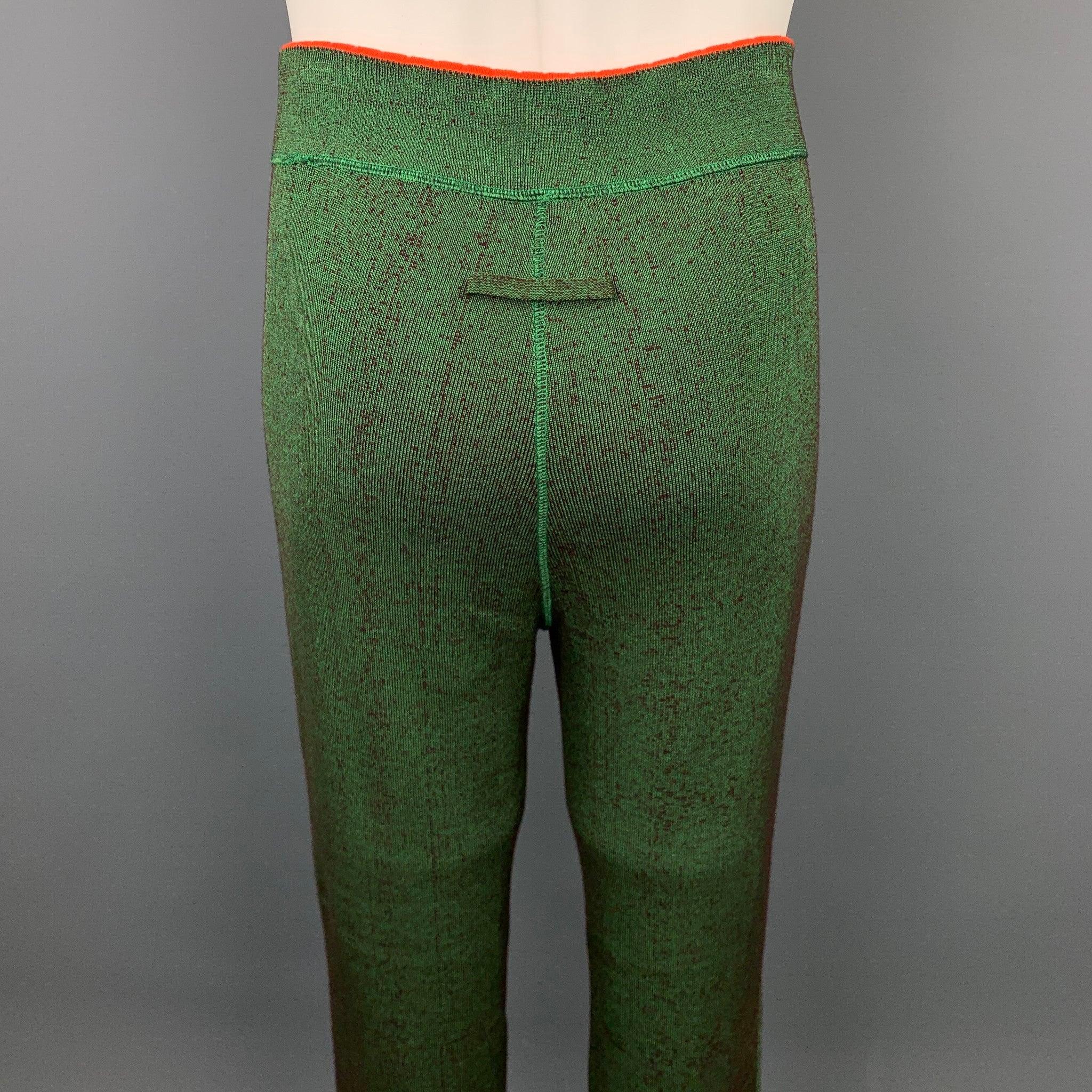 JEAN PAUL GAULTIER Size M Green Textured Wool Blend Reversible Sweatpants In Good Condition For Sale In San Francisco, CA