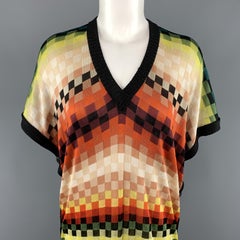 JEAN PAUL GAULTIER Size M Multi-Color Checkerd Rainbow V Neck Sweater Dress