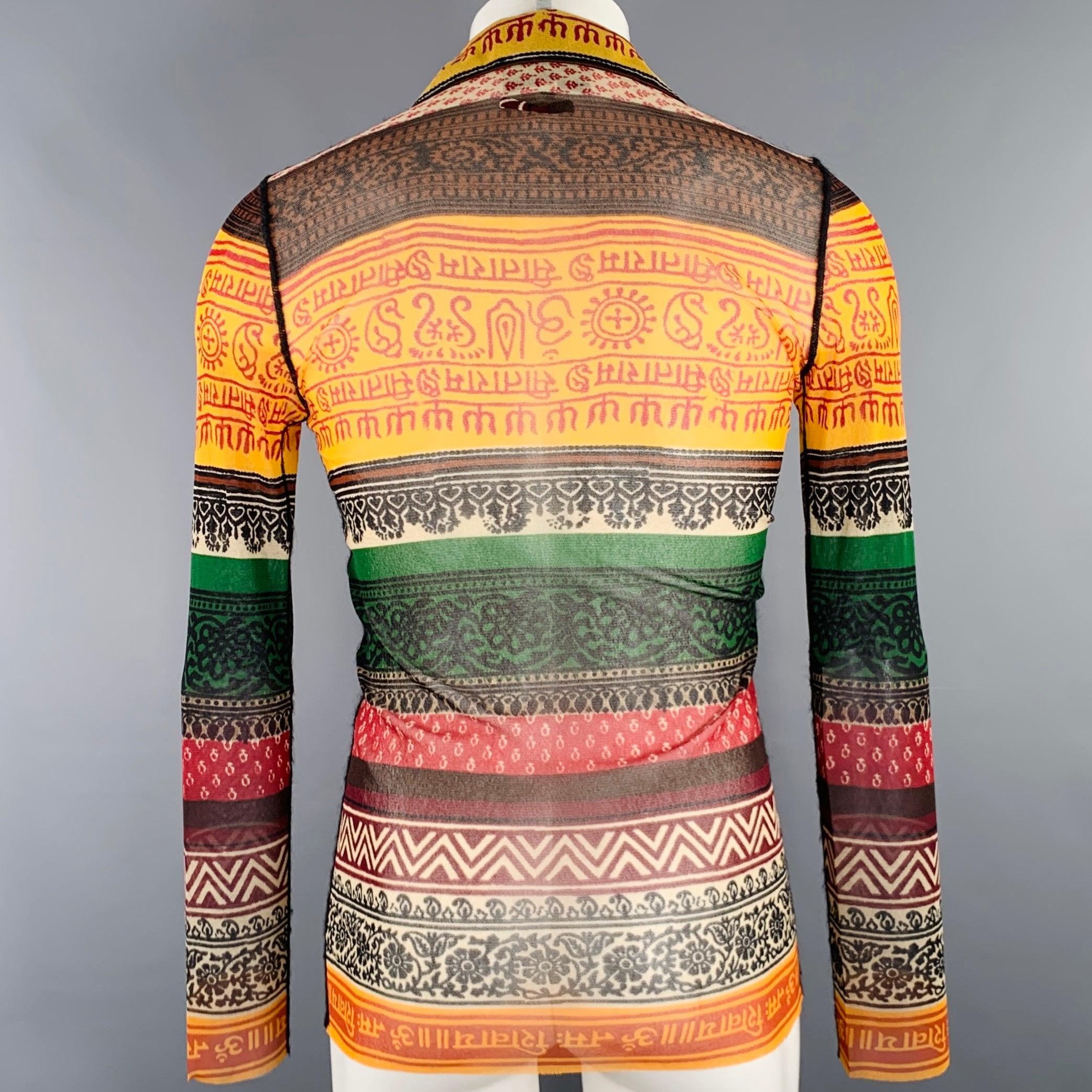Marron Chemise à manches longues Jean-Paul Gaultier, taille M, imprimé multicolore en maille polyamide en vente