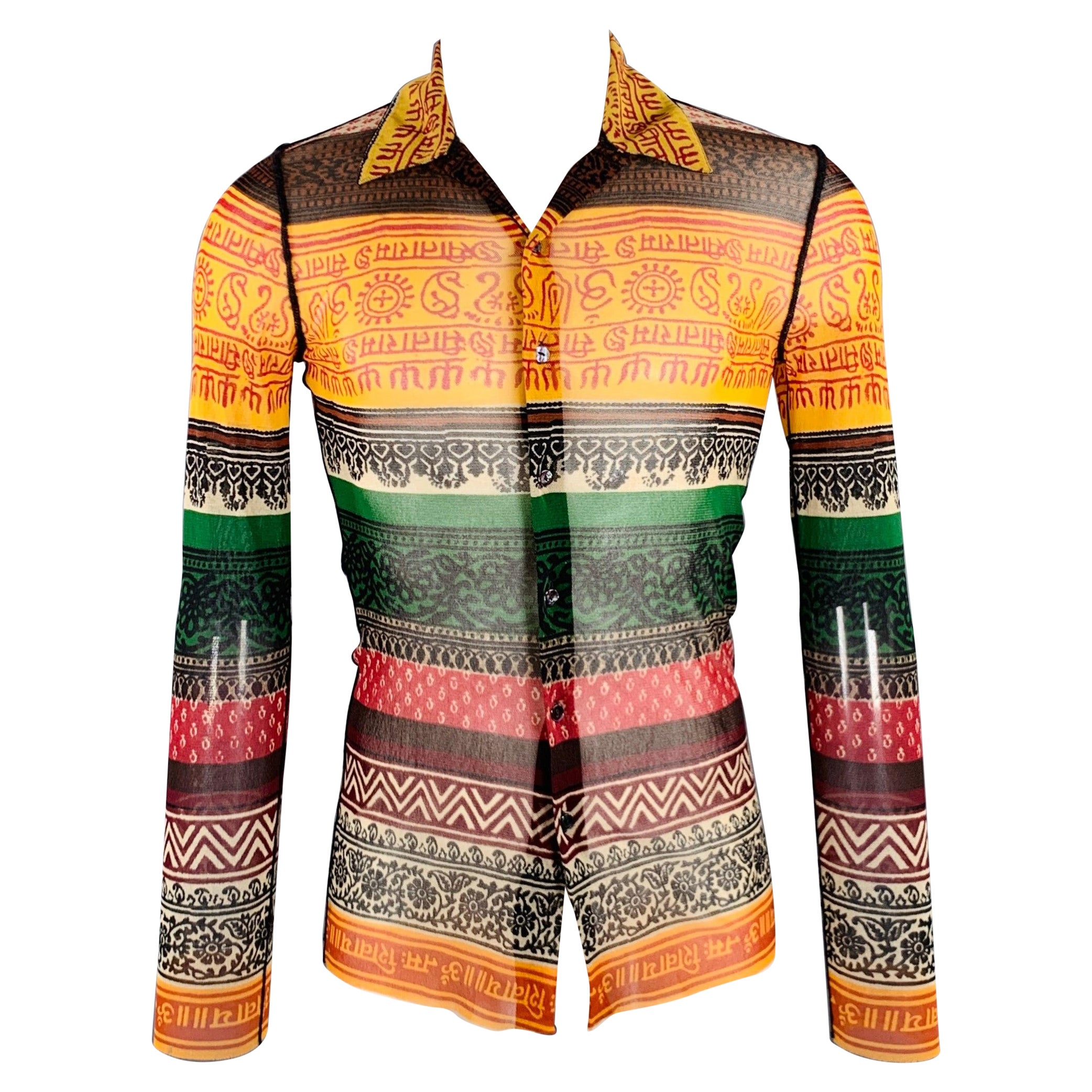 JEAN PAUL GAULTIER Size M Multi Color Print Polyamide Mesh Long Sleeve Shirt