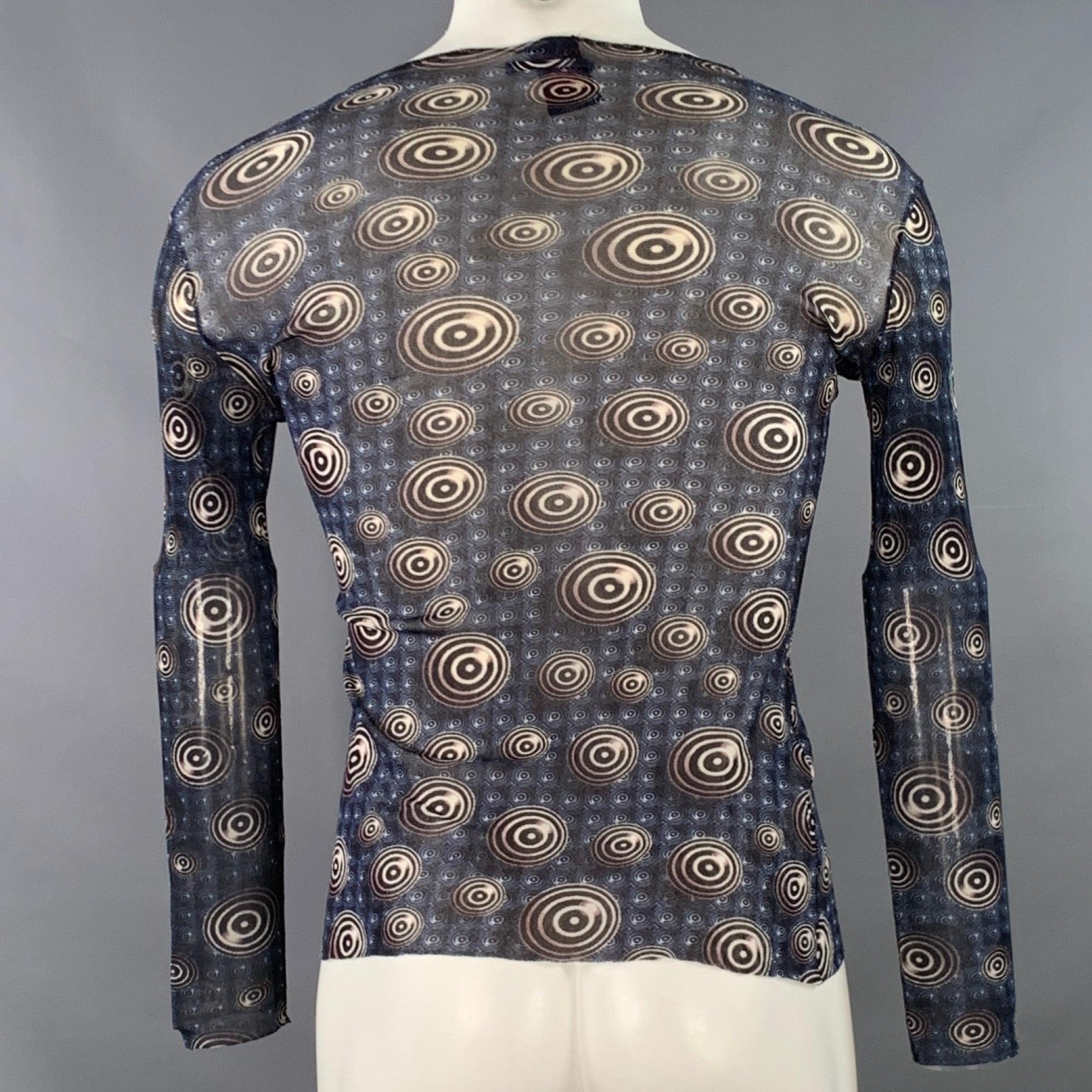 JEAN PAUL GAULTIER Size M Navy Black White Mesh Circles Nylon Pullover In Good Condition For Sale In San Francisco, CA