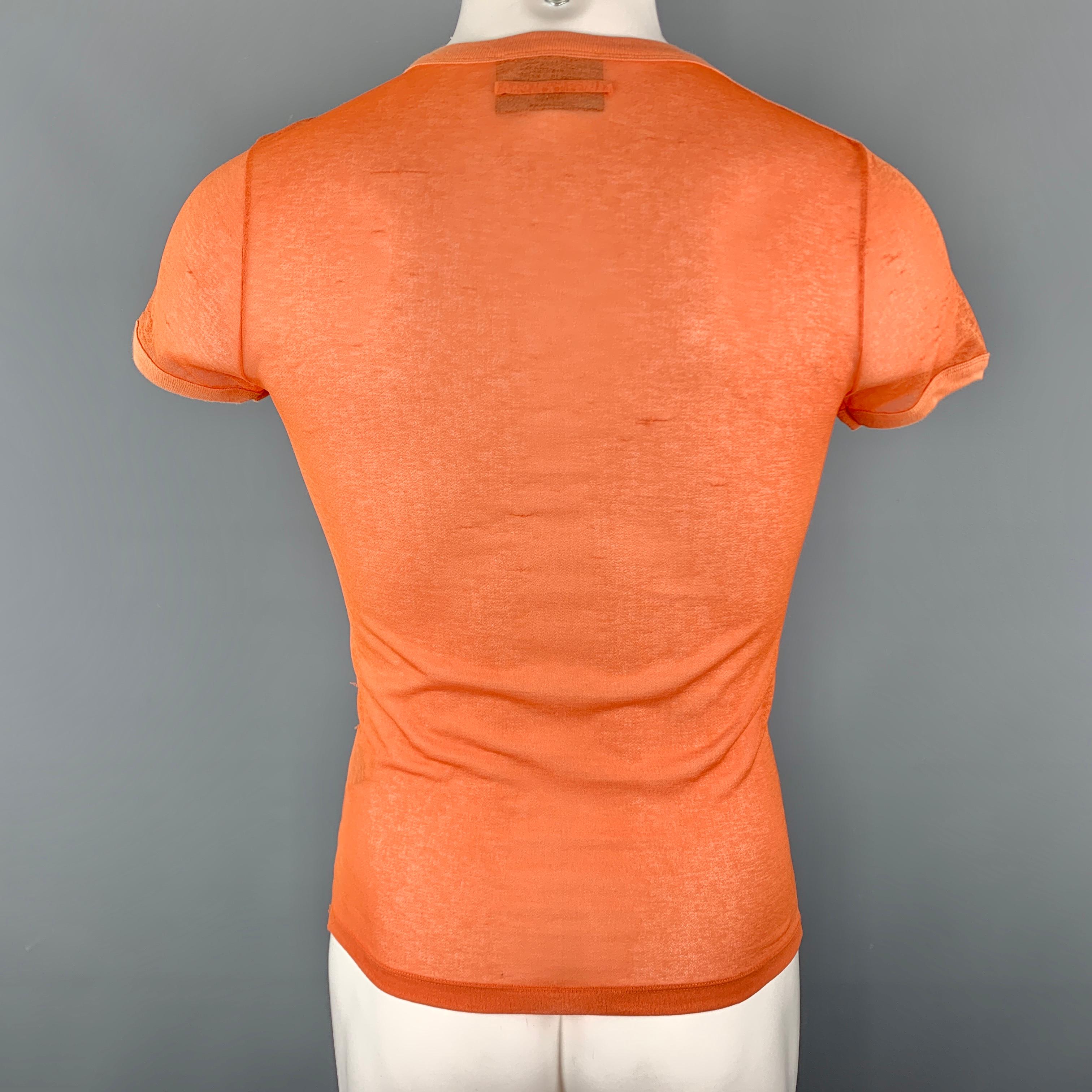 JEAN PAUL GAULTIER Size M Orange Polyester See Through Boat Neck Pullover In Good Condition In San Francisco, CA