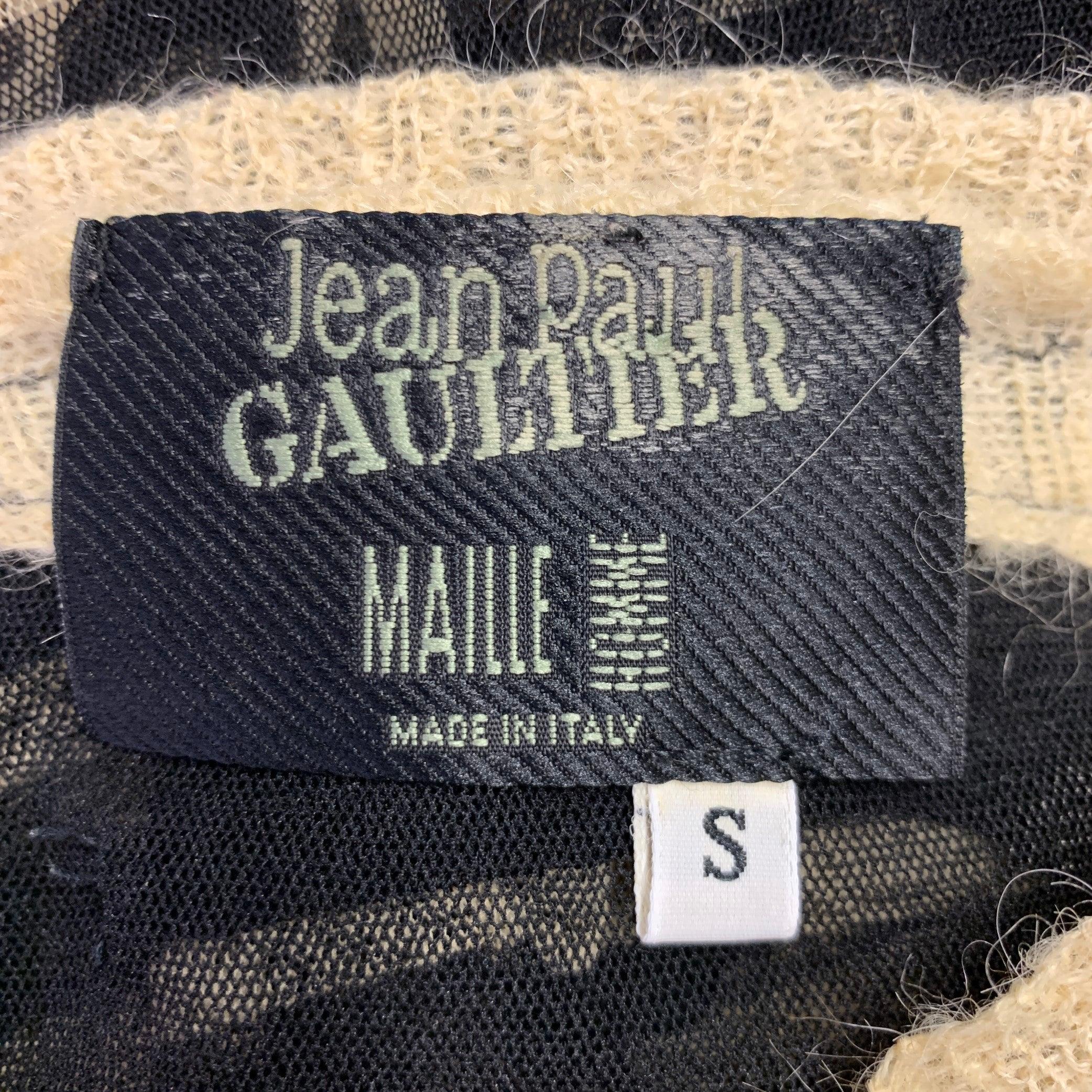 JEAN PAUL GAULTIER Size S Black Cream Stripe Polyamide Alpaca Mesh Pullover 3