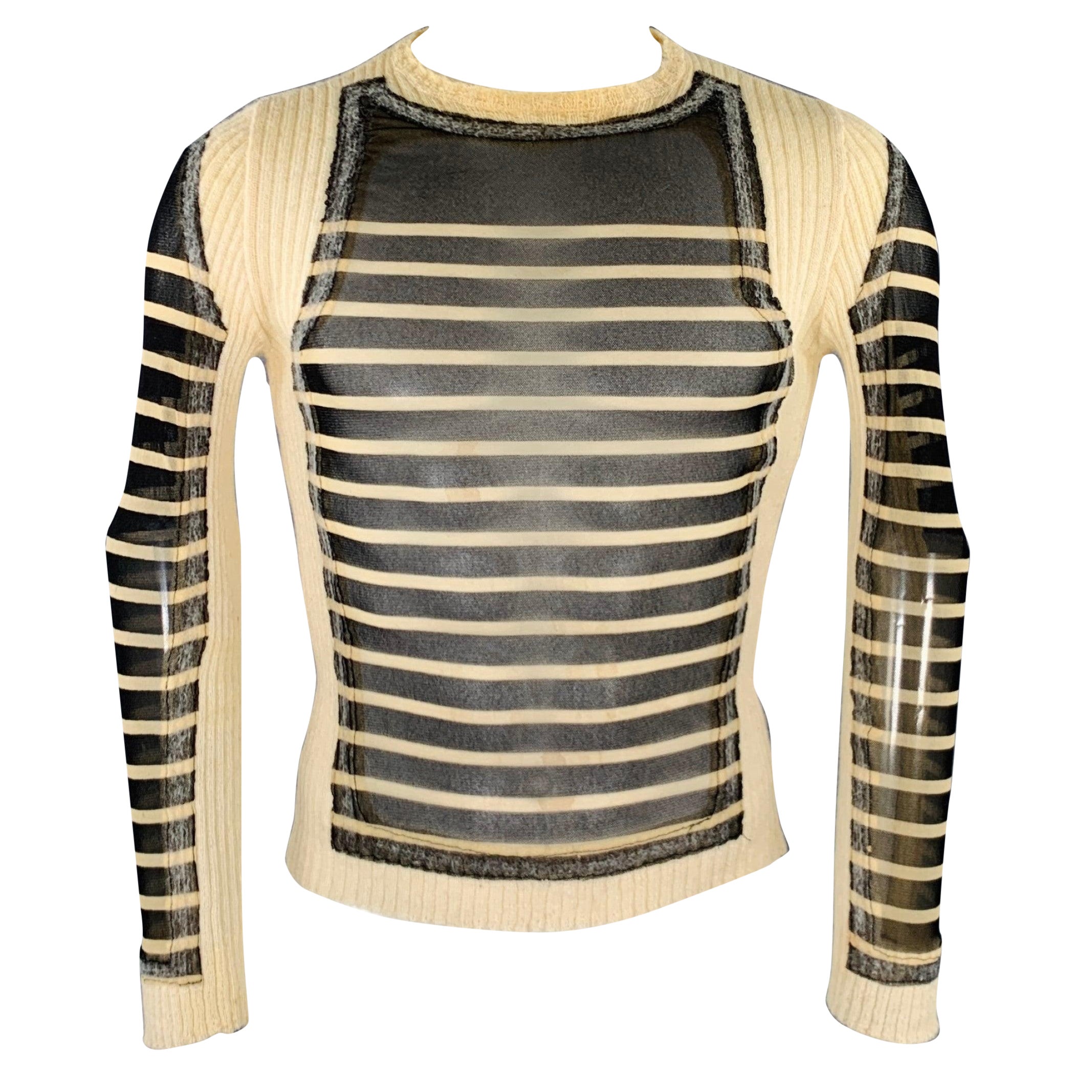 JEAN PAUL GAULTIER Size S Black Cream Stripe Polyamide Alpaca Mesh Pullover