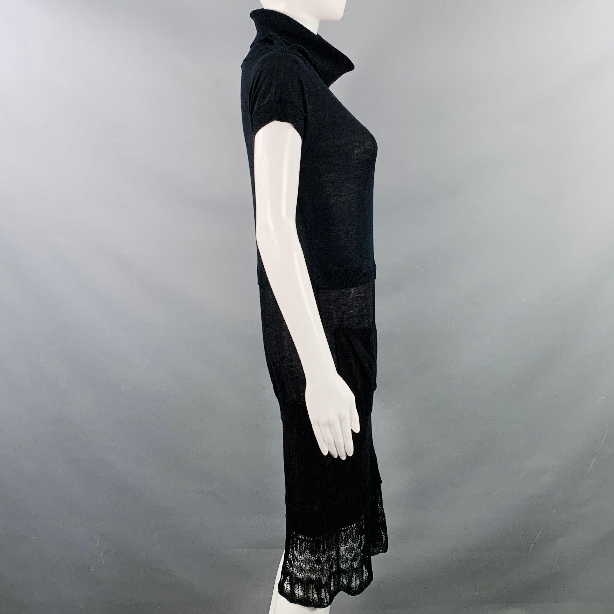 JEAN PAUL GAULTIER Size S Black Crochet Mixed Patterns Cowl Neck Dress In Excellent Condition For Sale In San Francisco, CA