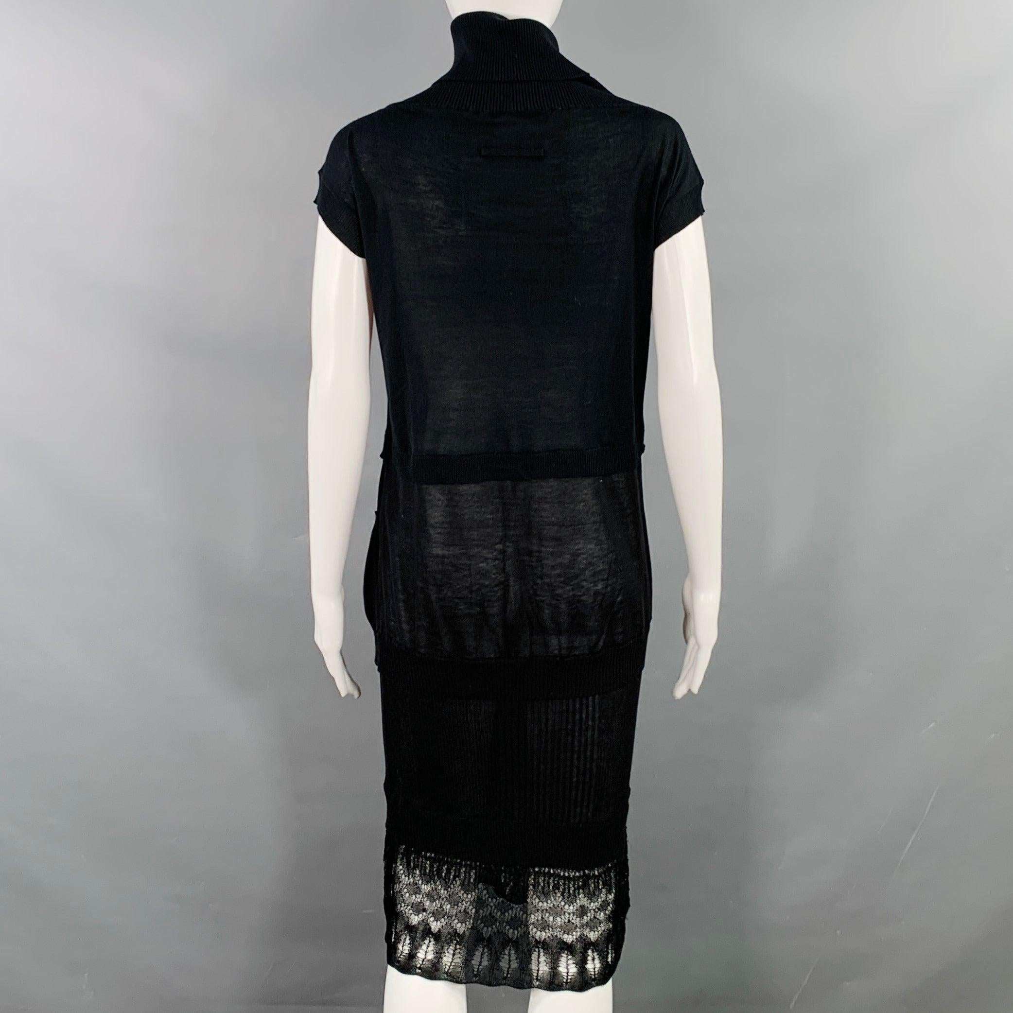 Women's JEAN PAUL GAULTIER Size S Black Crochet Mixed Patterns Cowl Neck Dress For Sale