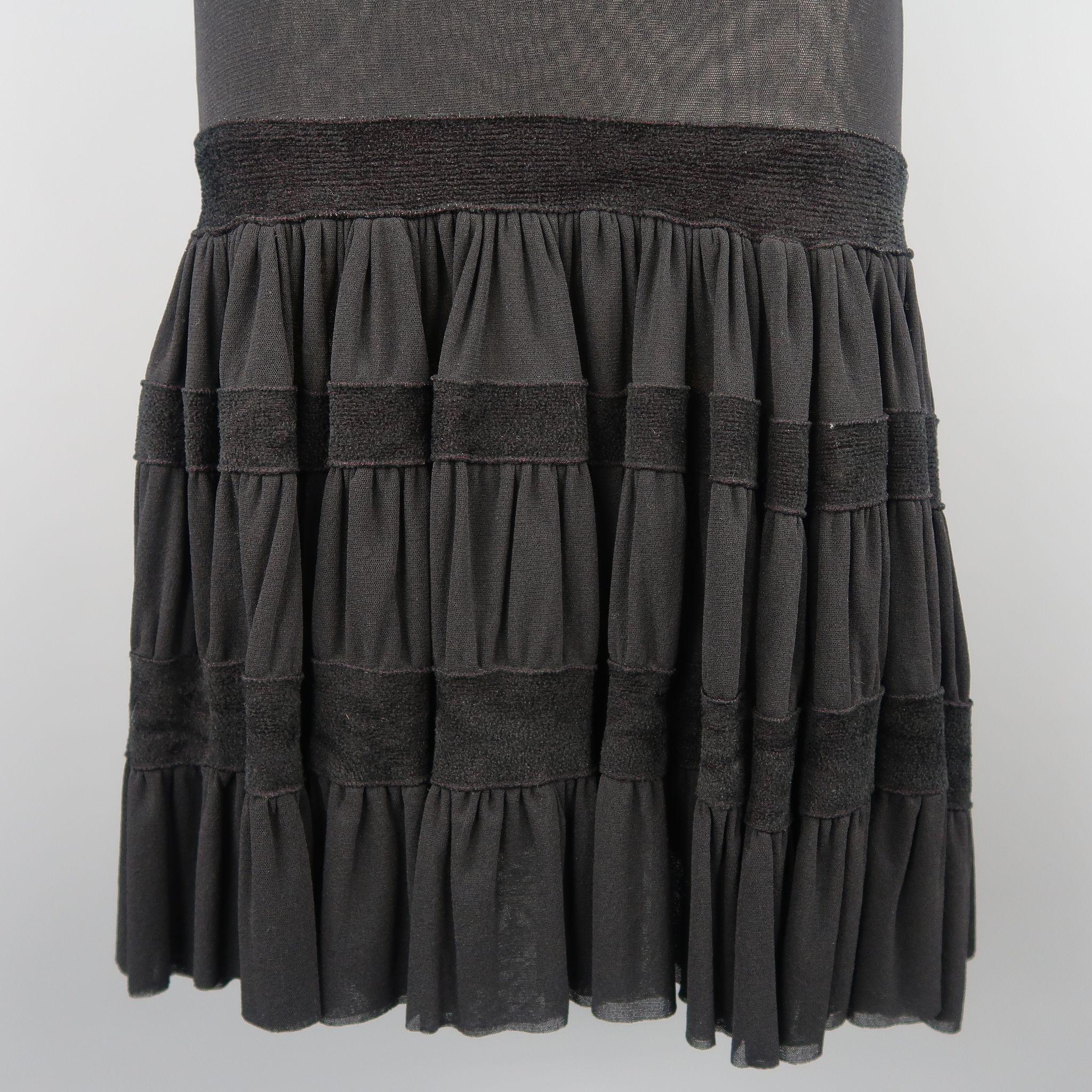JEAN PAUL GAULTIER Size S Black Mesh Velour Trim Drop Waist Ruffle Skirt In Good Condition In San Francisco, CA