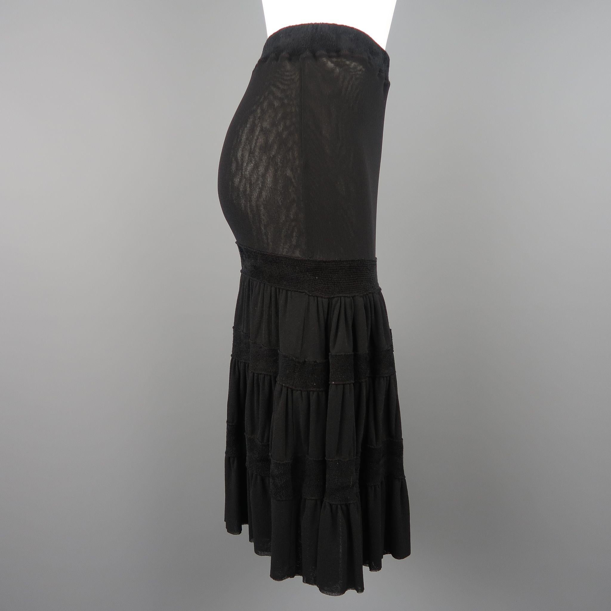 Women's JEAN PAUL GAULTIER Size S Black Mesh Velour Trim Drop Waist Ruffle Skirt