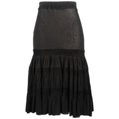 JEAN PAUL GAULTIER Size S Black Mesh Velour Trim Drop Waist Ruffle Skirt