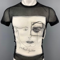JEAN PAUL GAULTIER Size S Black & White Face Applique Mesh Crew-Neck T-shirt
