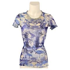Jean-Paul Gaultier - Chemisier en polyamide bleue et blanche à motif tapisserie, taille S