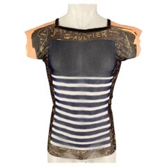 JEAN PAUL GAULTIER Size S Brown Multi-Color Marine Border Print Mesh Pullover