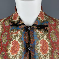 JEAN PAUL GAULTIER Size S Burgundy & Blue Paisley Mesh Button Up Long Sleeve Shi