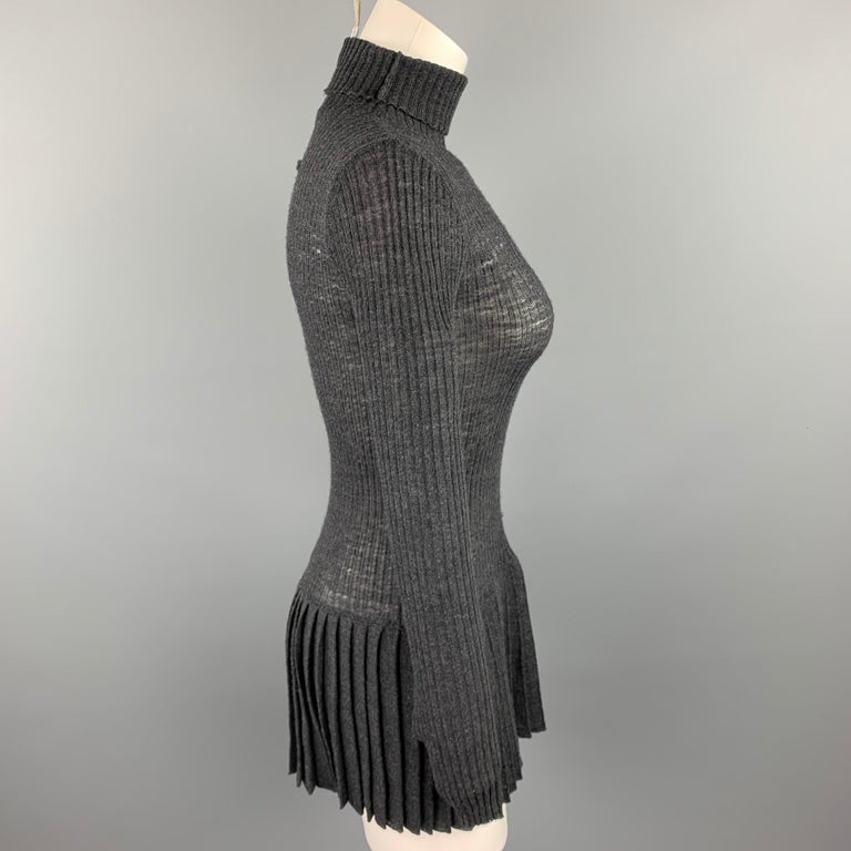 JEAN PAUL GAULTIER Size S Charcoal Ribbed Knit Wool Pleated Waistband ...