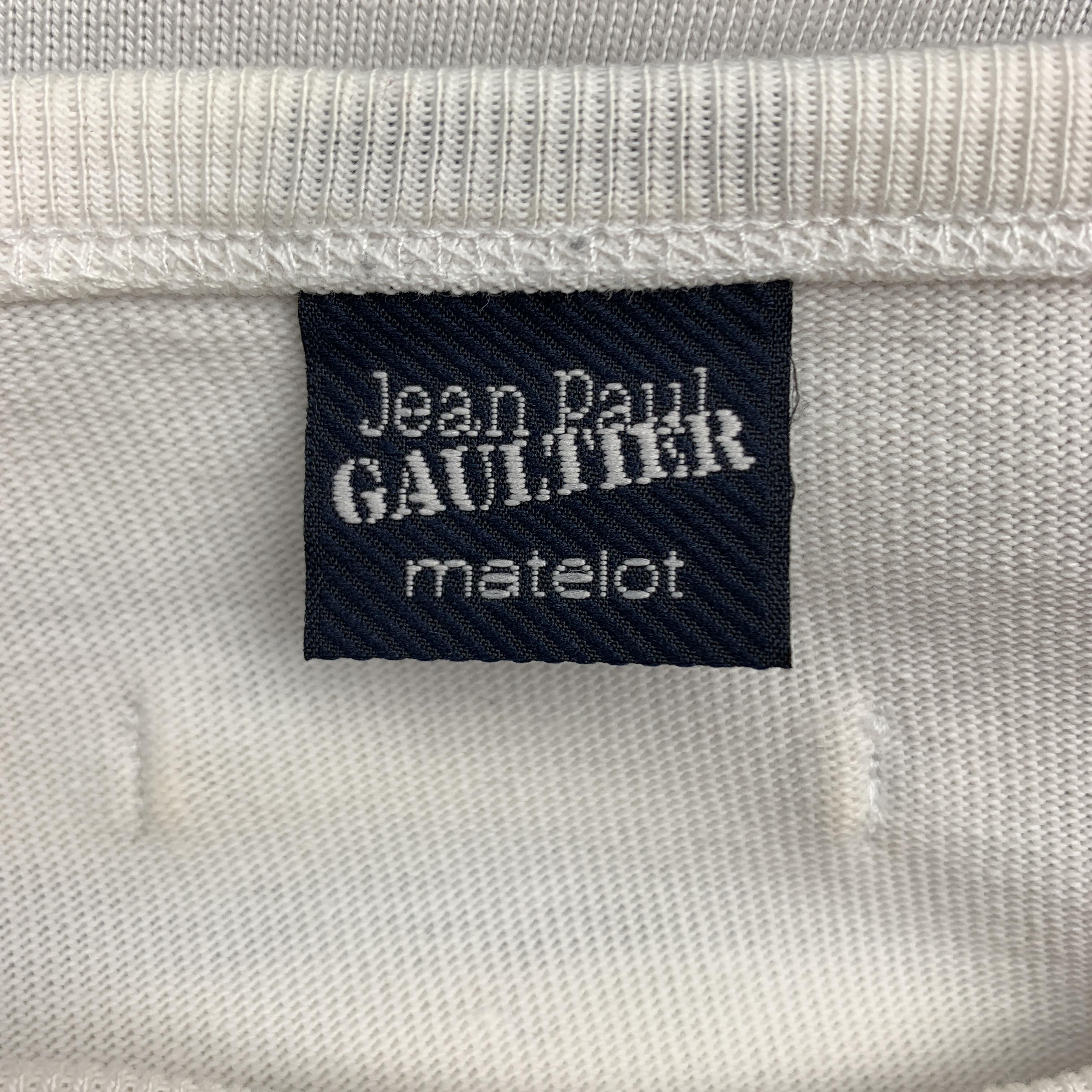 JEAN PAUL GAULTIER Size S White & Navy Horizontal Stripe Cotton Button Shoulder  2