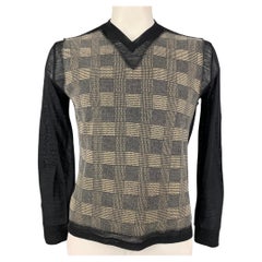 JEAN PAUL GAULTIER Size XL Black Grey Mixed Materials Virgin Wool Blend Pullover