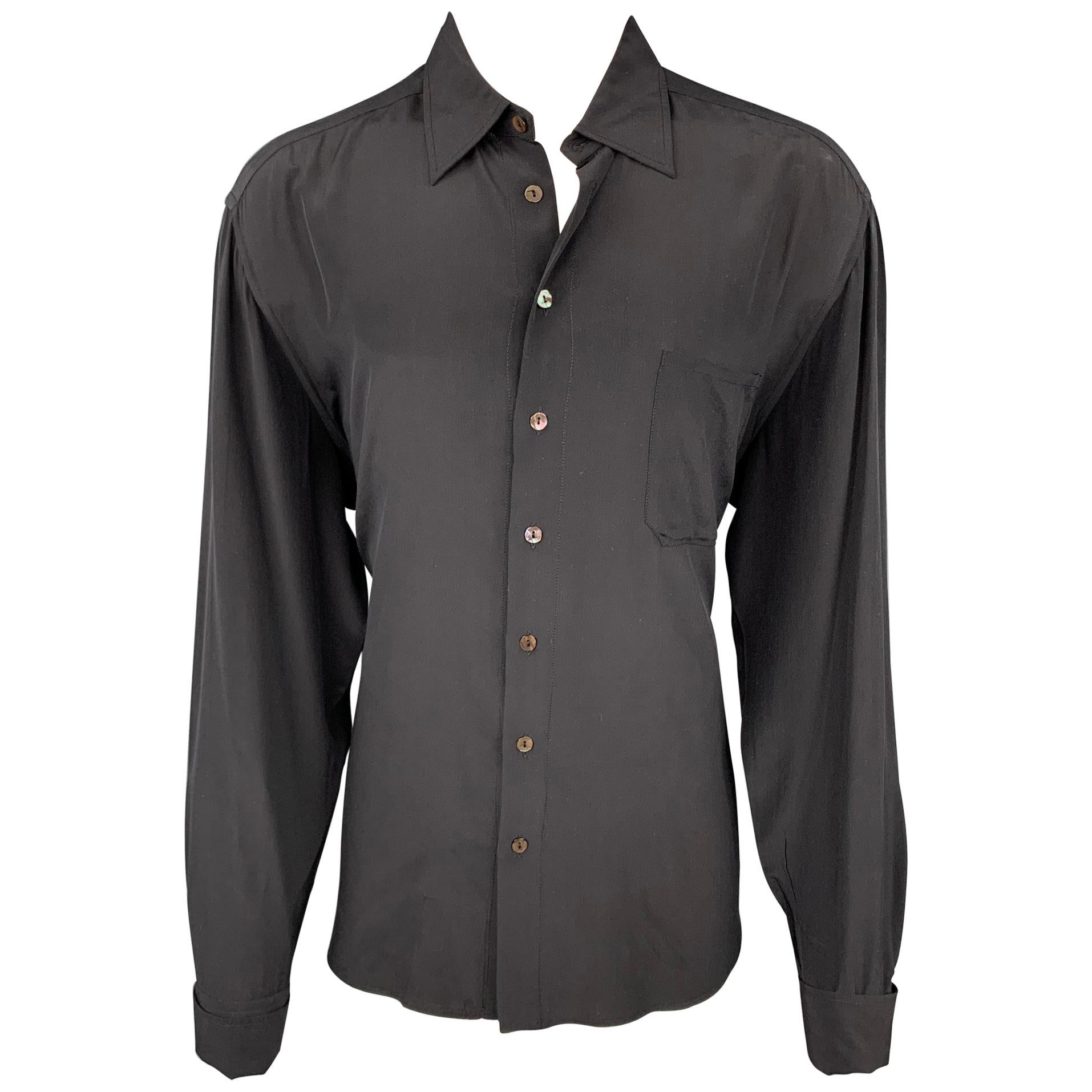 JEAN PAUL GAULTIER Size XL Black Silk French Cuff Corset Back Shirt