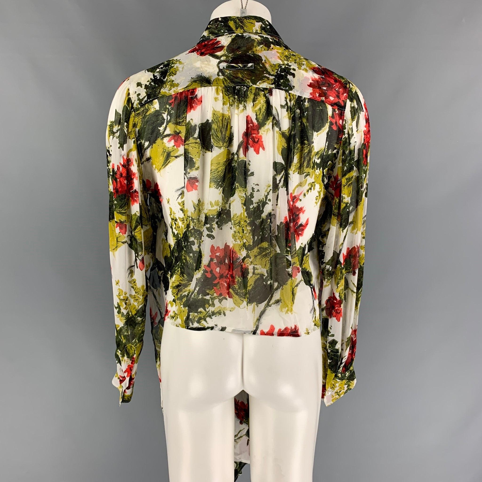 JEAN PAUL GAULTIER Size XL Green Multi-Color Abstract Floral Long Sleeve Shirt In Good Condition In San Francisco, CA