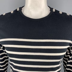 JEAN PAUL GAULTIER Size XL Navy & White Stripe Cotton Buttoned Pullover Sweater