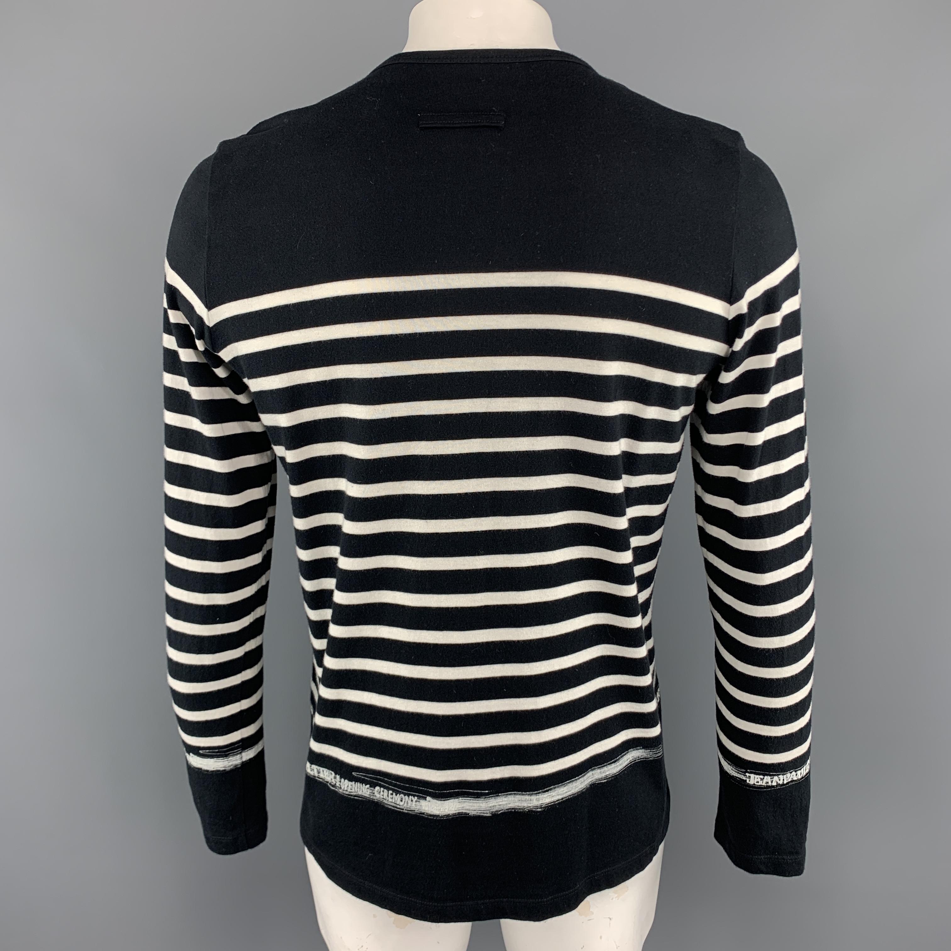 JEAN PAUL GAULTIER Size XL Navy & White Stripe Cotton Buttoned Pullover Sweater In Excellent Condition In San Francisco, CA