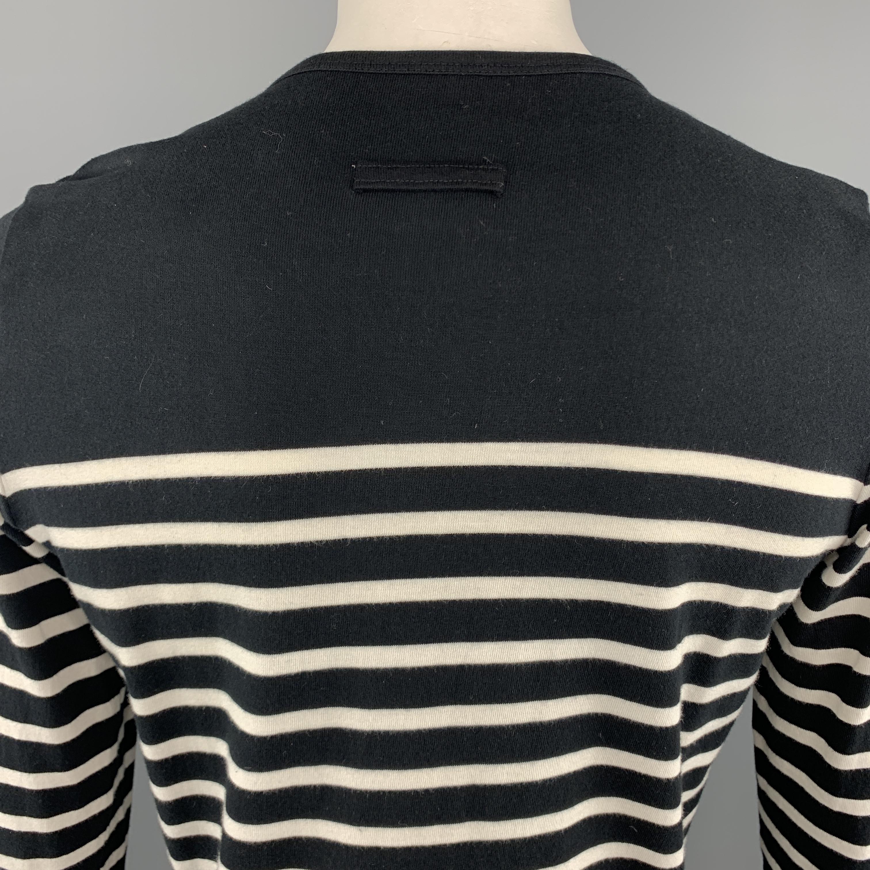 Men's JEAN PAUL GAULTIER Size XL Navy & White Stripe Cotton Buttoned Pullover Sweater