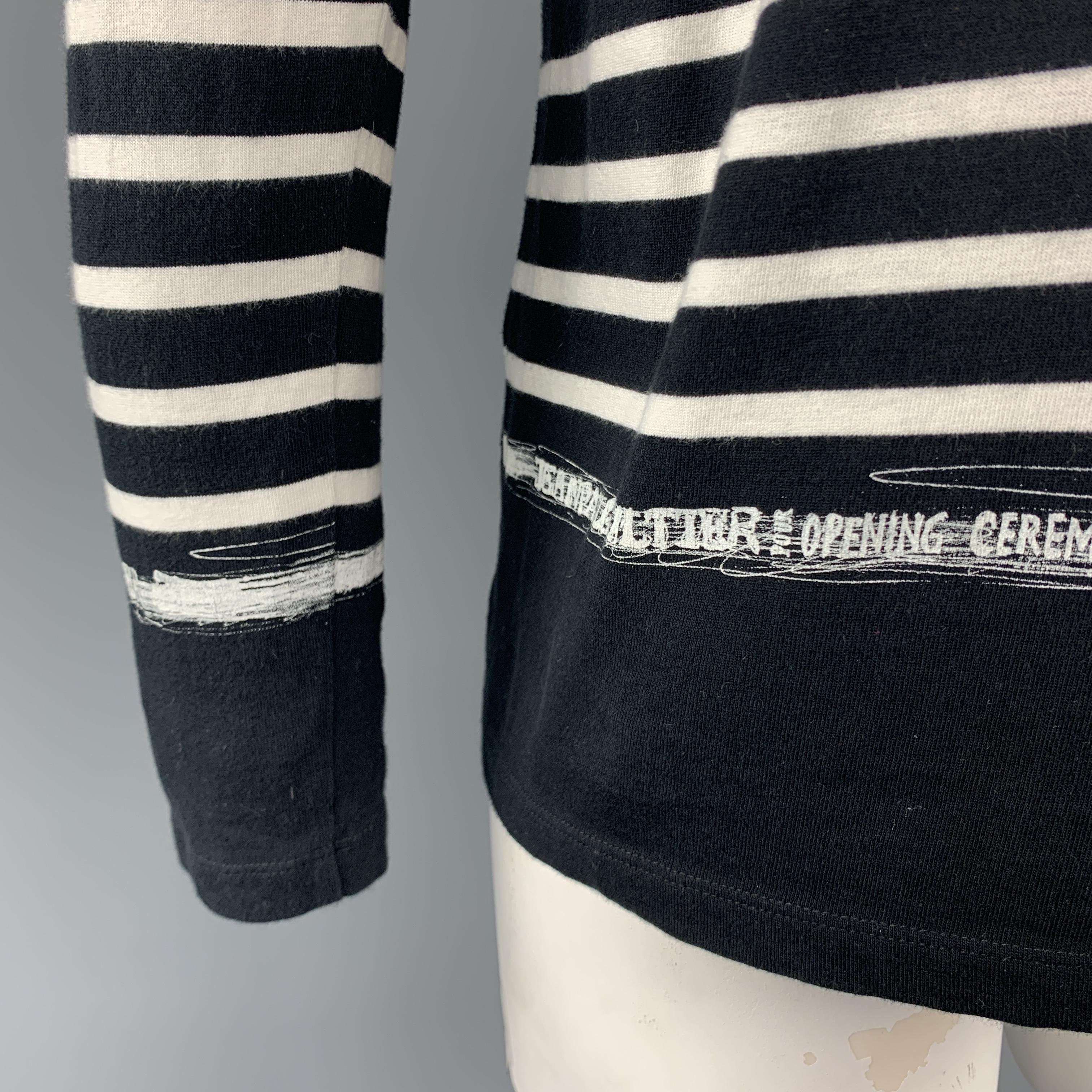 JEAN PAUL GAULTIER Size XL Navy & White Stripe Cotton Buttoned Pullover Sweater 1