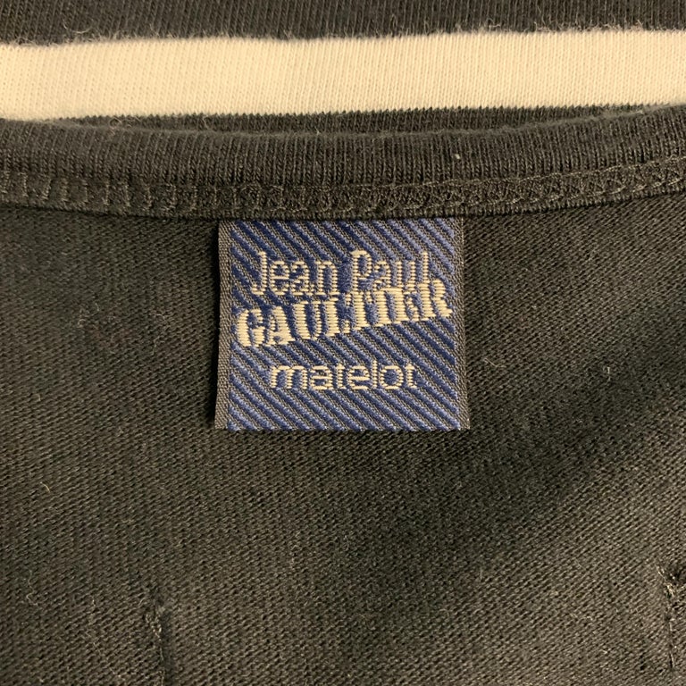 JEAN PAUL GAULTIER Size XL Navy and White Stripe Cotton Buttoned ...