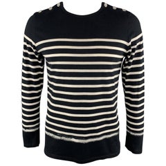 JEAN PAUL GAULTIER Size XL Navy & White Stripe Cotton Buttoned Pullover Sweater