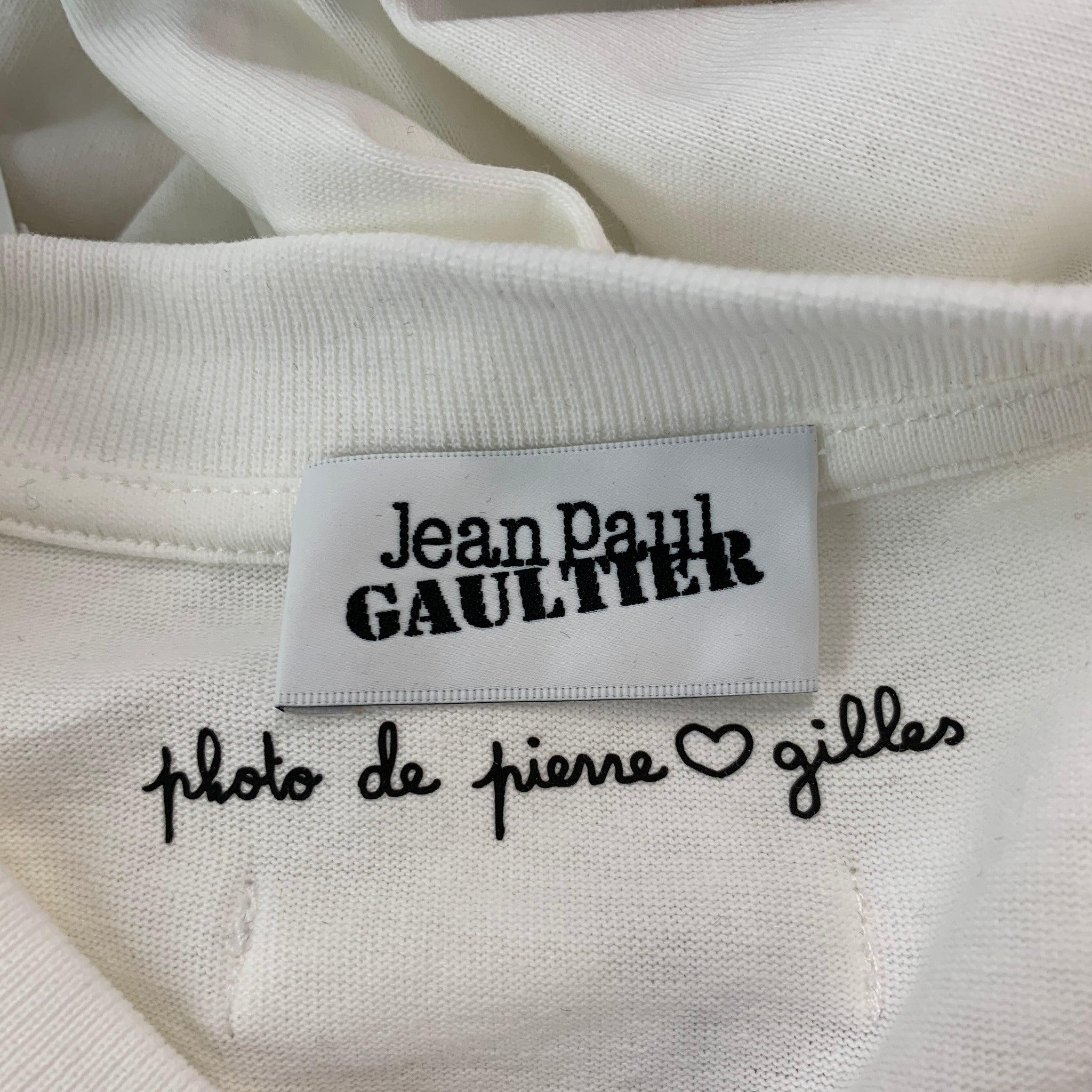 JEAN PAUL GAULTIER, T-shirt col ras du cou en coton imprimé multicolore blanc, taille XL en vente 2