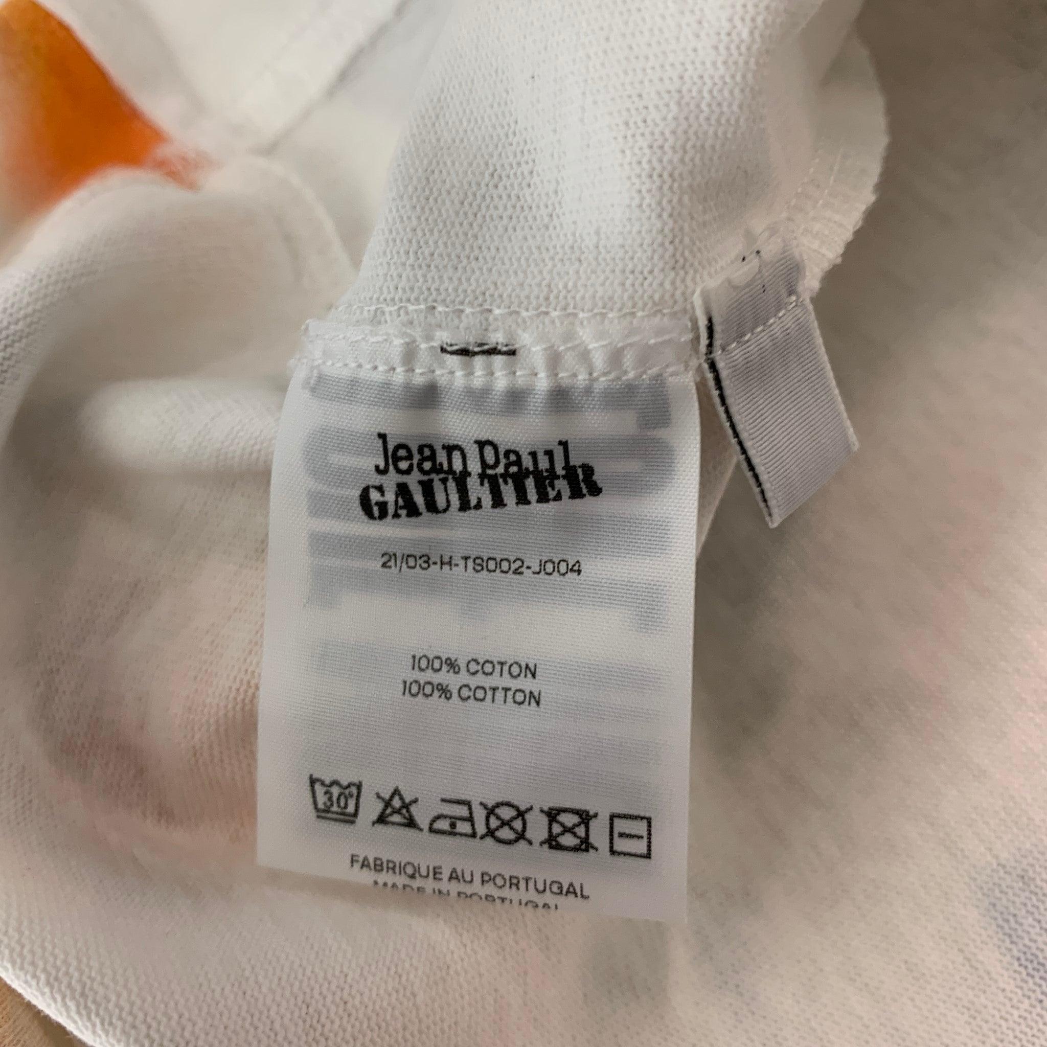 JEAN PAUL GAULTIER, T-shirt col ras du cou en coton imprimé multicolore blanc, taille XL en vente 3
