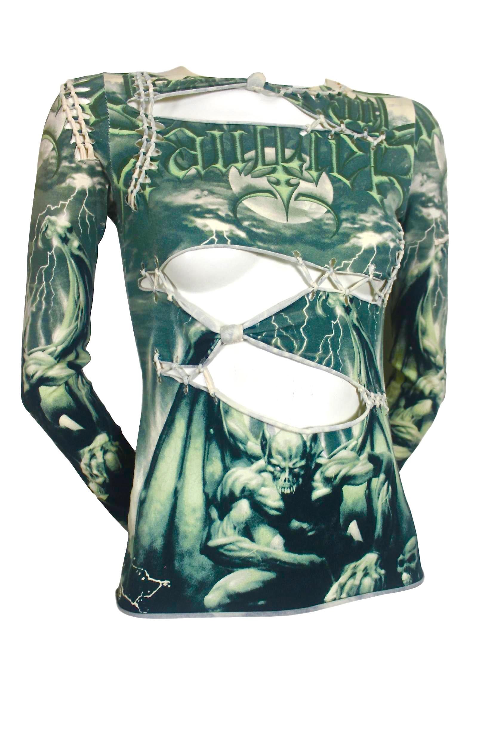 Jean Paul Gaultier Slashed and Stitched Demon Print T-Shirt 3