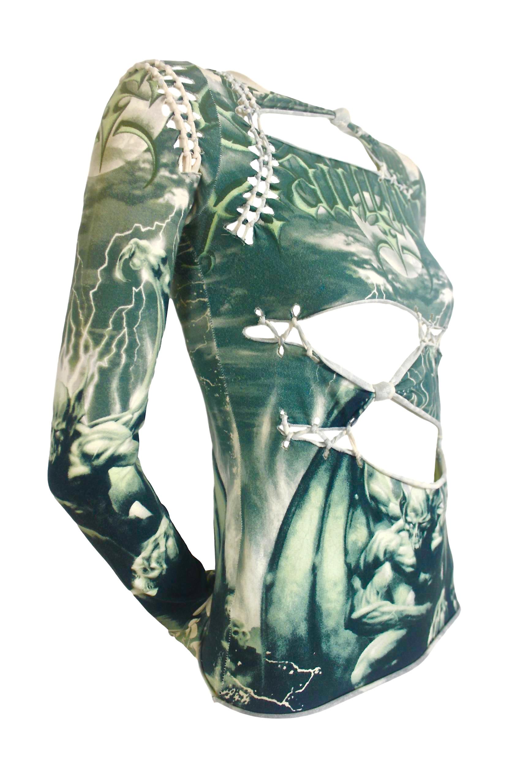 Jean Paul Gaultier Slashed and Stitched Demon Print T-Shirt 5