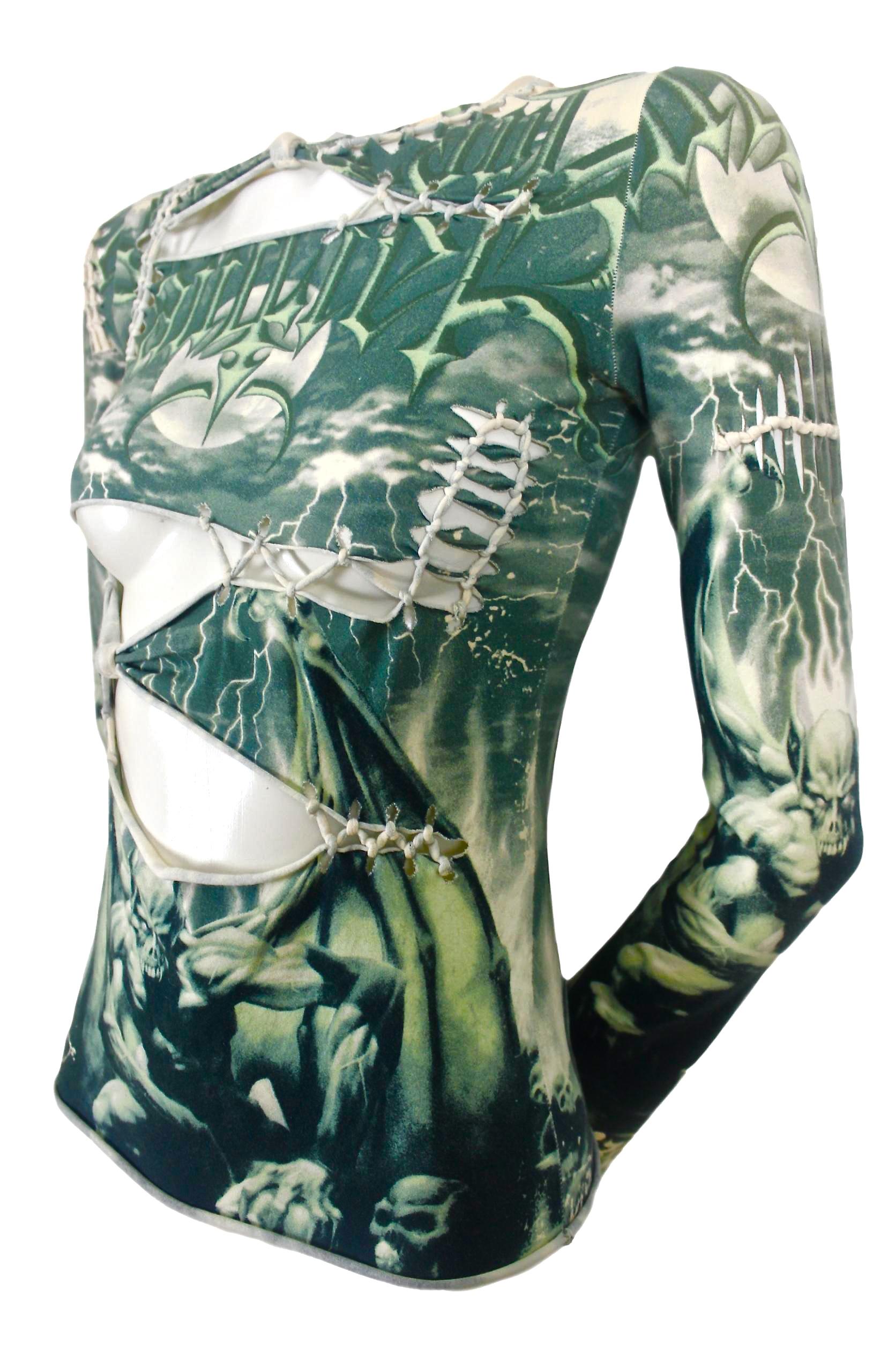 Jean Paul Gaultier
Slashed and Stitched 
Demon Print T-Shirt
Labelled size 40