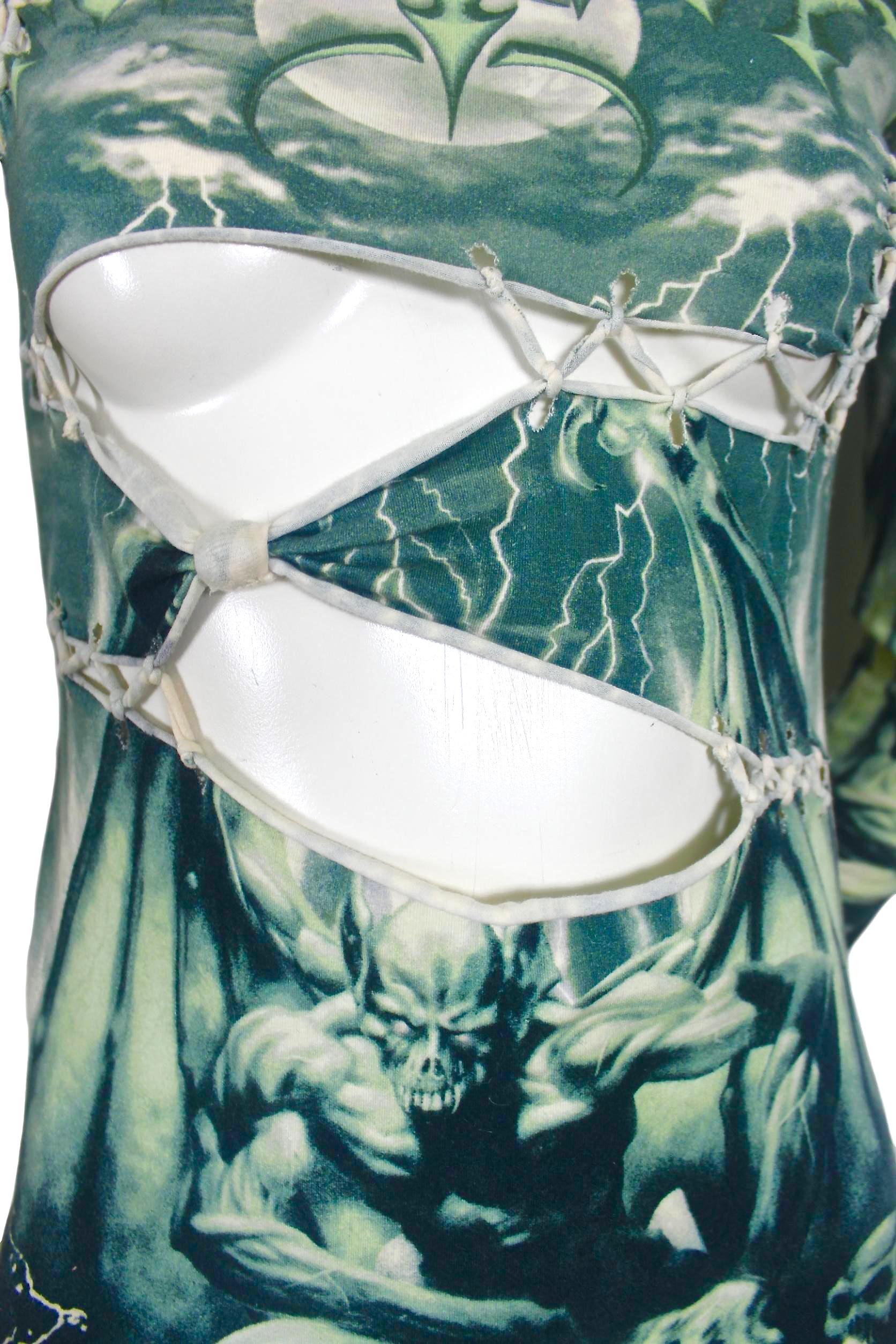 Jean Paul Gaultier Slashed and Stitched Demon Print T-Shirt In Good Condition In Bath, GB