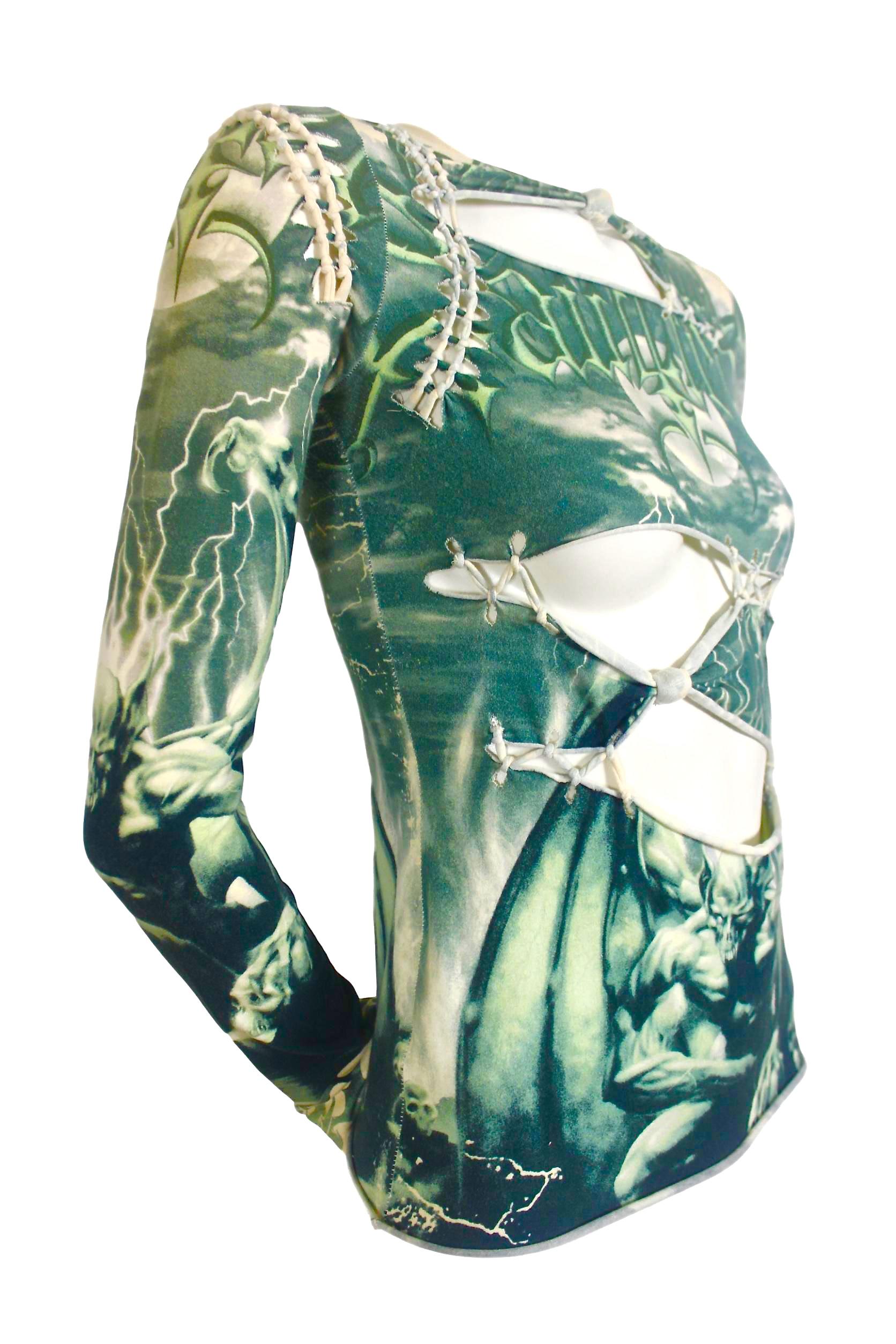 Women's Jean Paul Gaultier Slashed and Stitched Demon Print T-Shirt