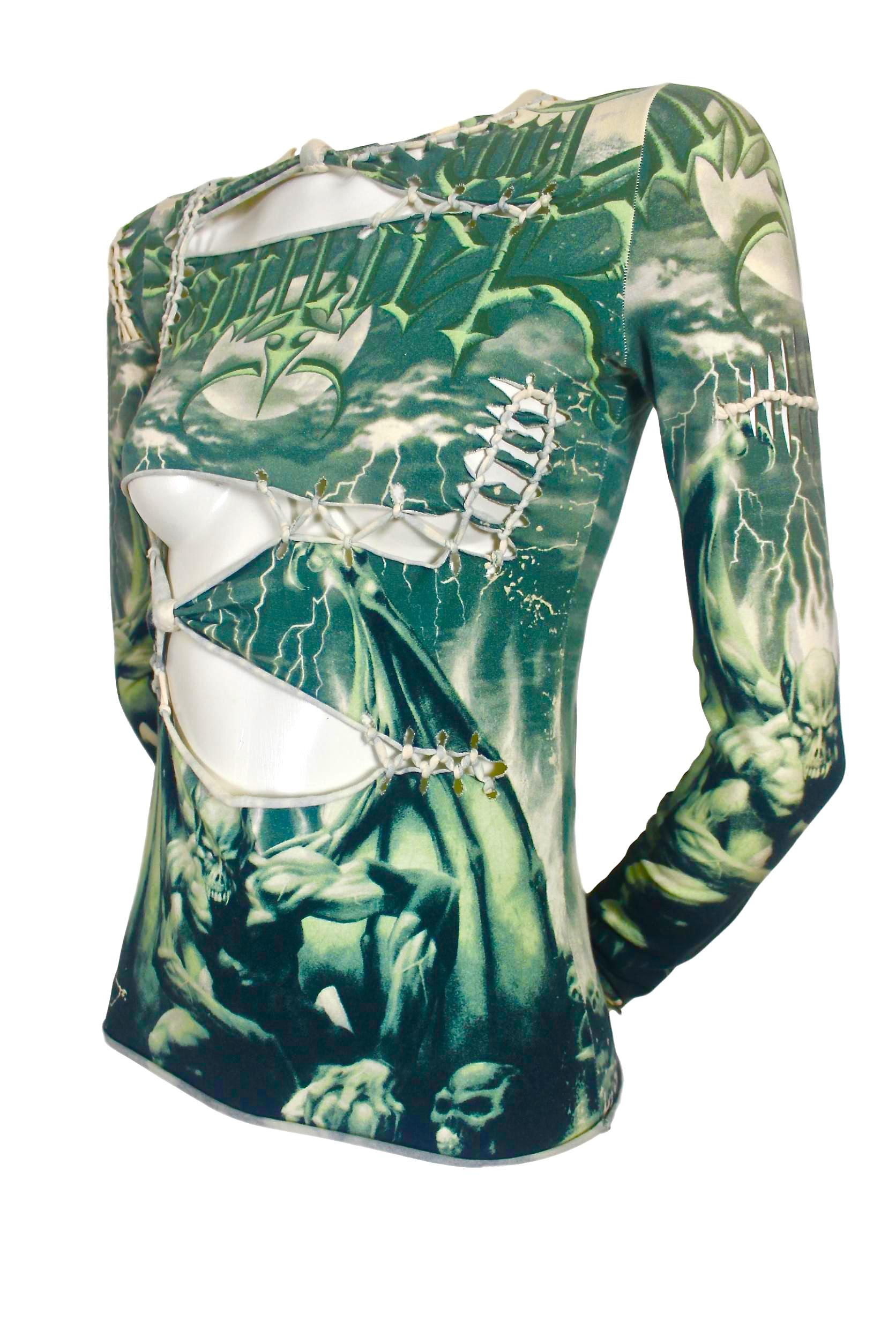 Jean Paul Gaultier Slashed and Stitched Demon Print T-Shirt