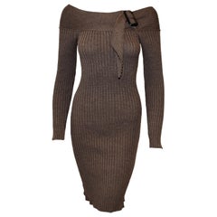 Jean Paul Gaultier Slate Color Sweater Dress with Bateau Collar 