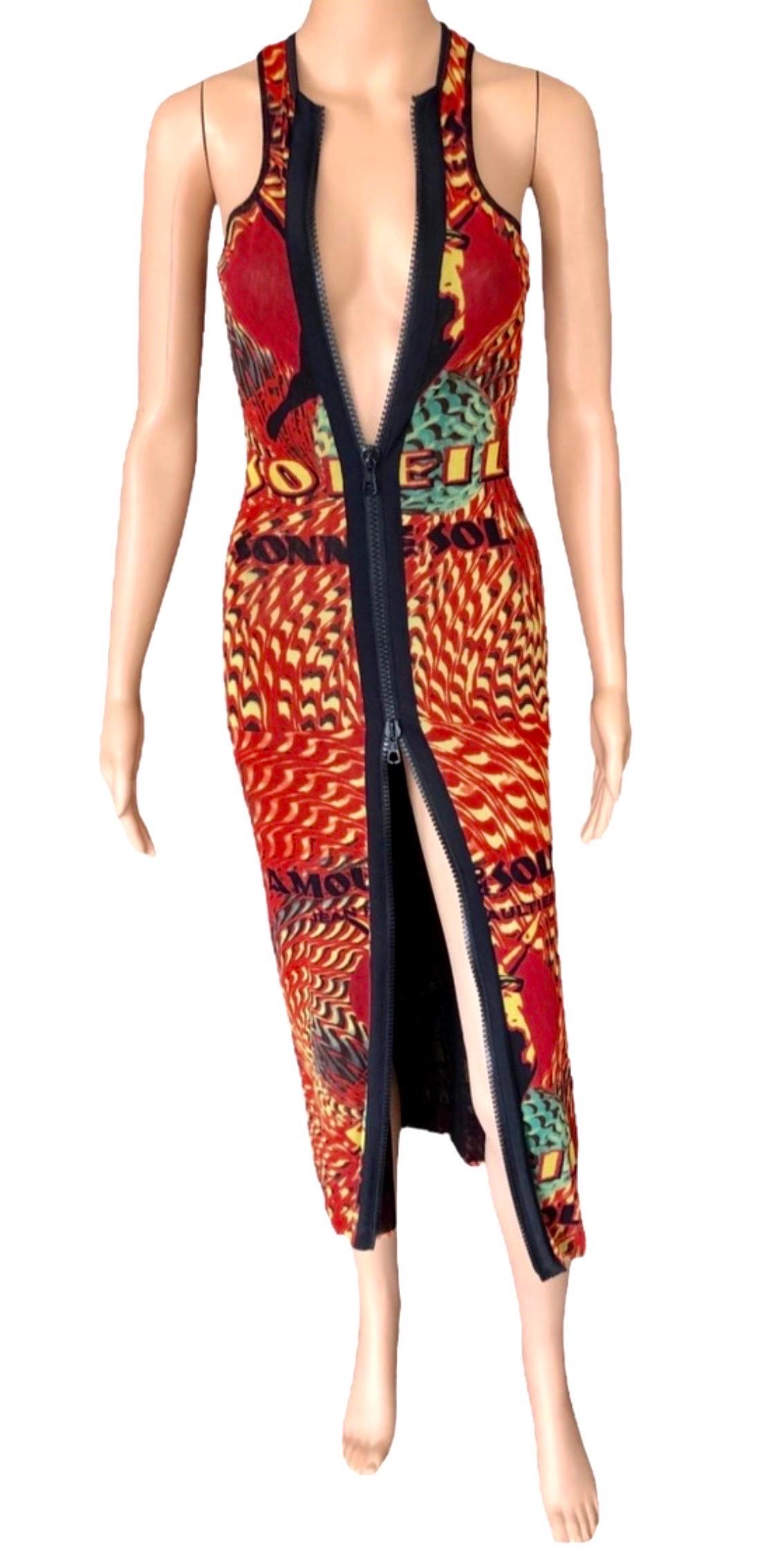 Jean Paul Gaultier Soleil S/S 1999 Amour au Soleil Bodycon Mesh Maxi Dress For Sale 4