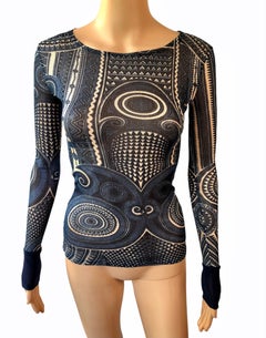 Jean Paul Gaultier Soleil Halbdurchsichtiges Mesh-Oberteil mit abstraktem Druck